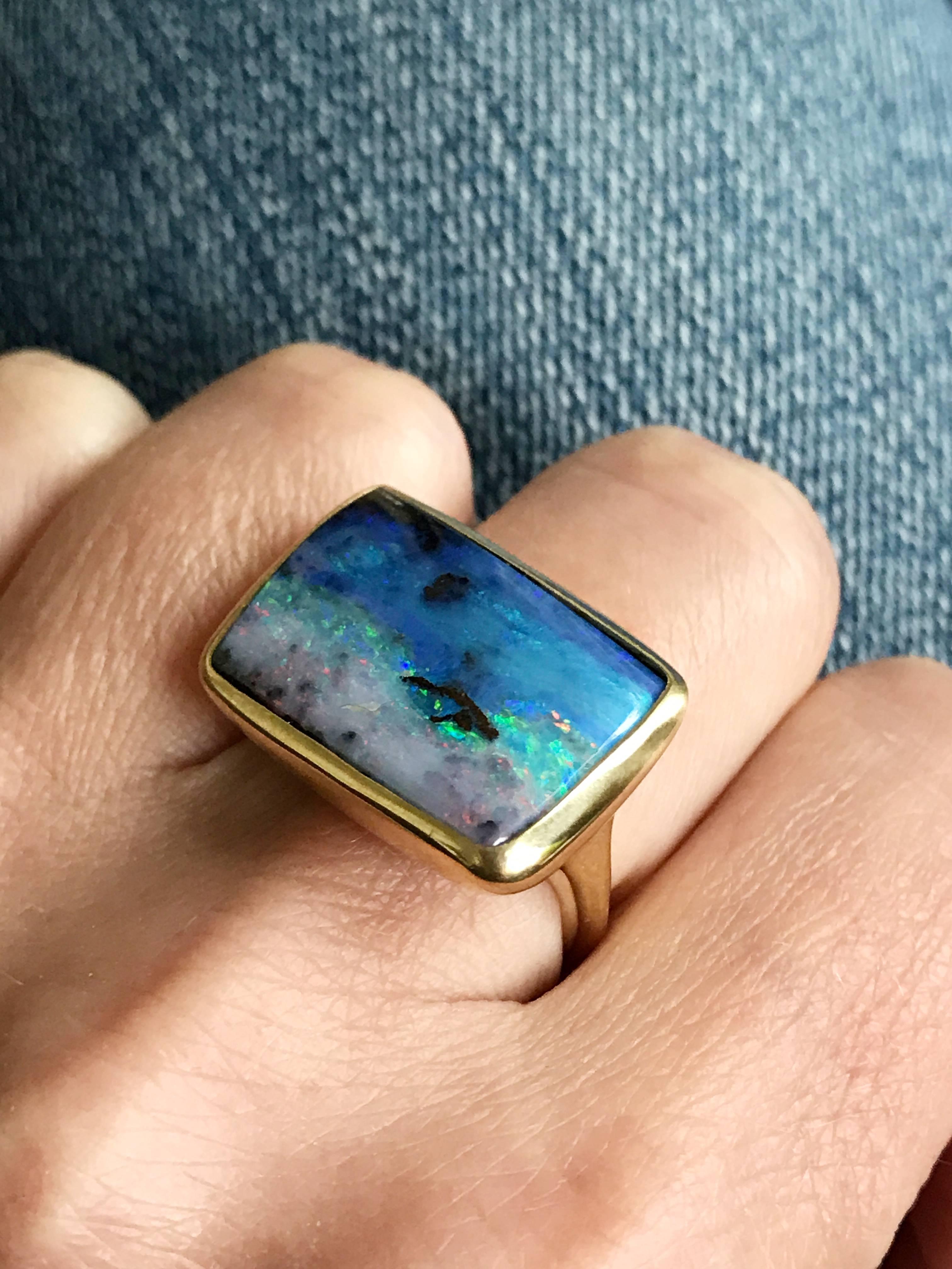 Dalben Blue Boulder Opal Gold Ring 3