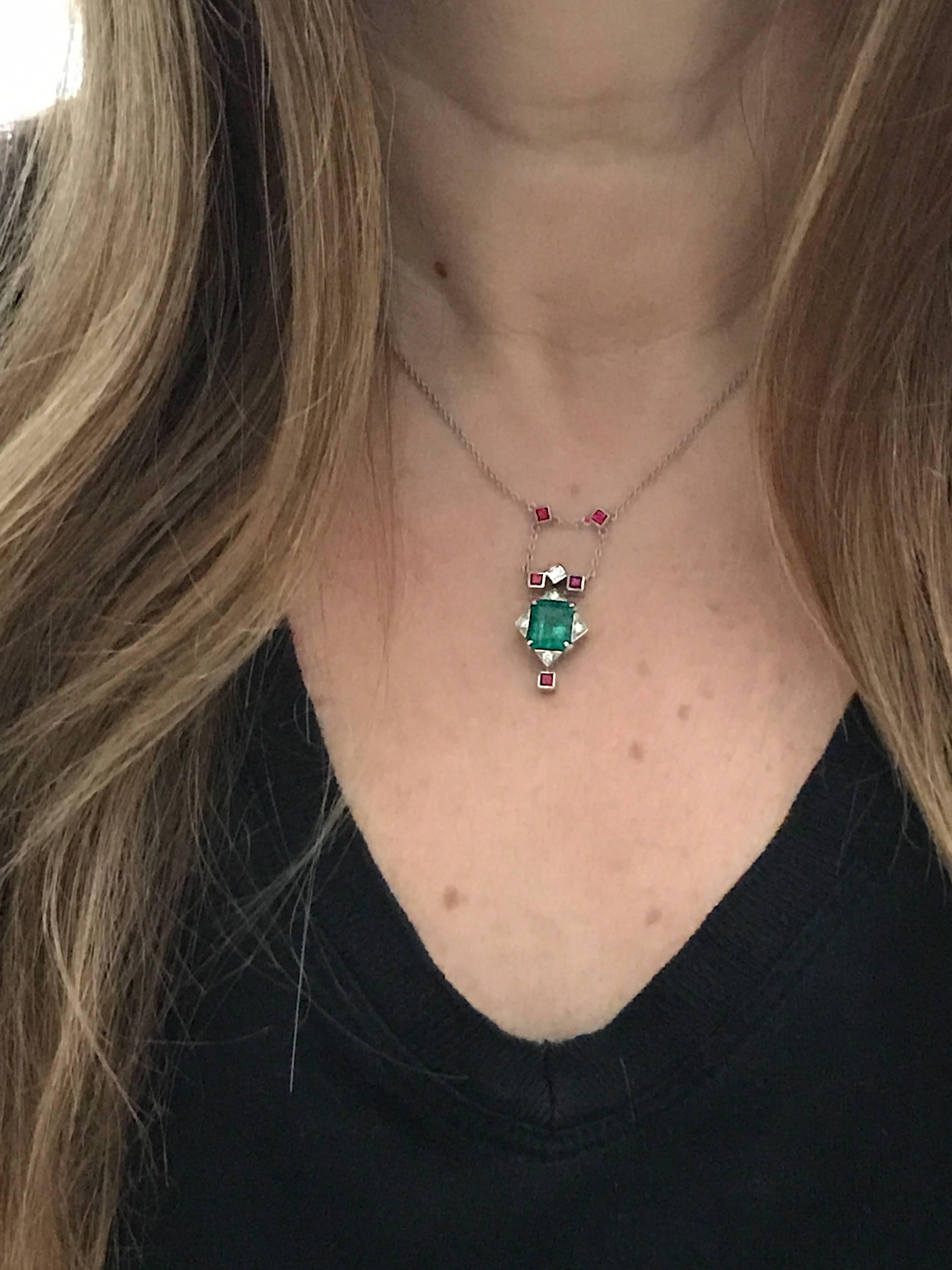 Dalben Emerald Ruby Diamond Gold Pendant Necklace For Sale 1
