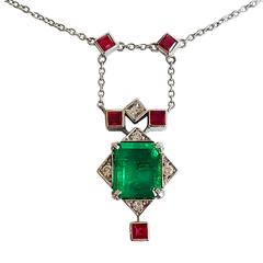 Dalben Emerald Ruby Diamond Gold Pendant Necklace 11