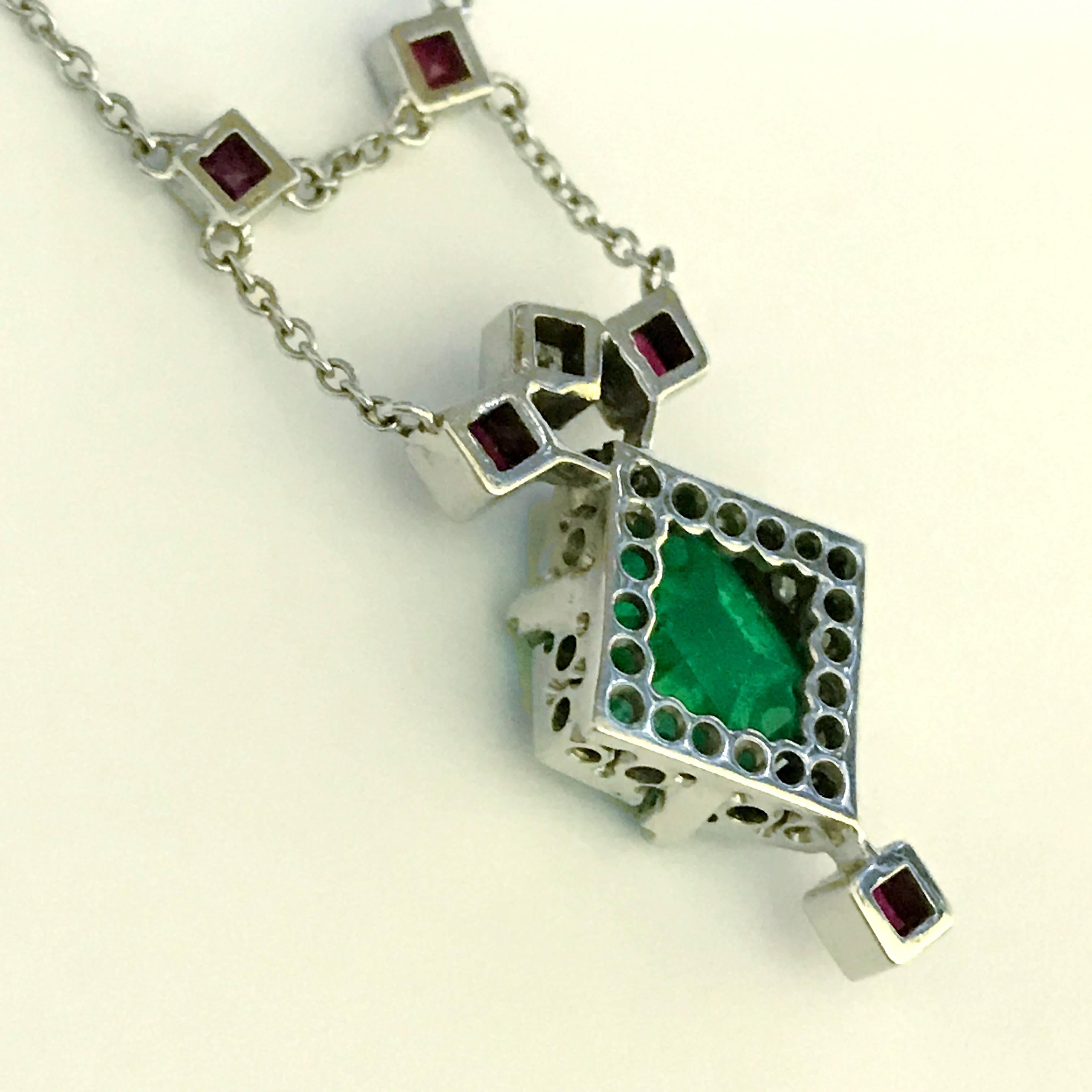 Dalben Emerald Ruby Diamond Gold Pendant Necklace In New Condition For Sale In Como, IT