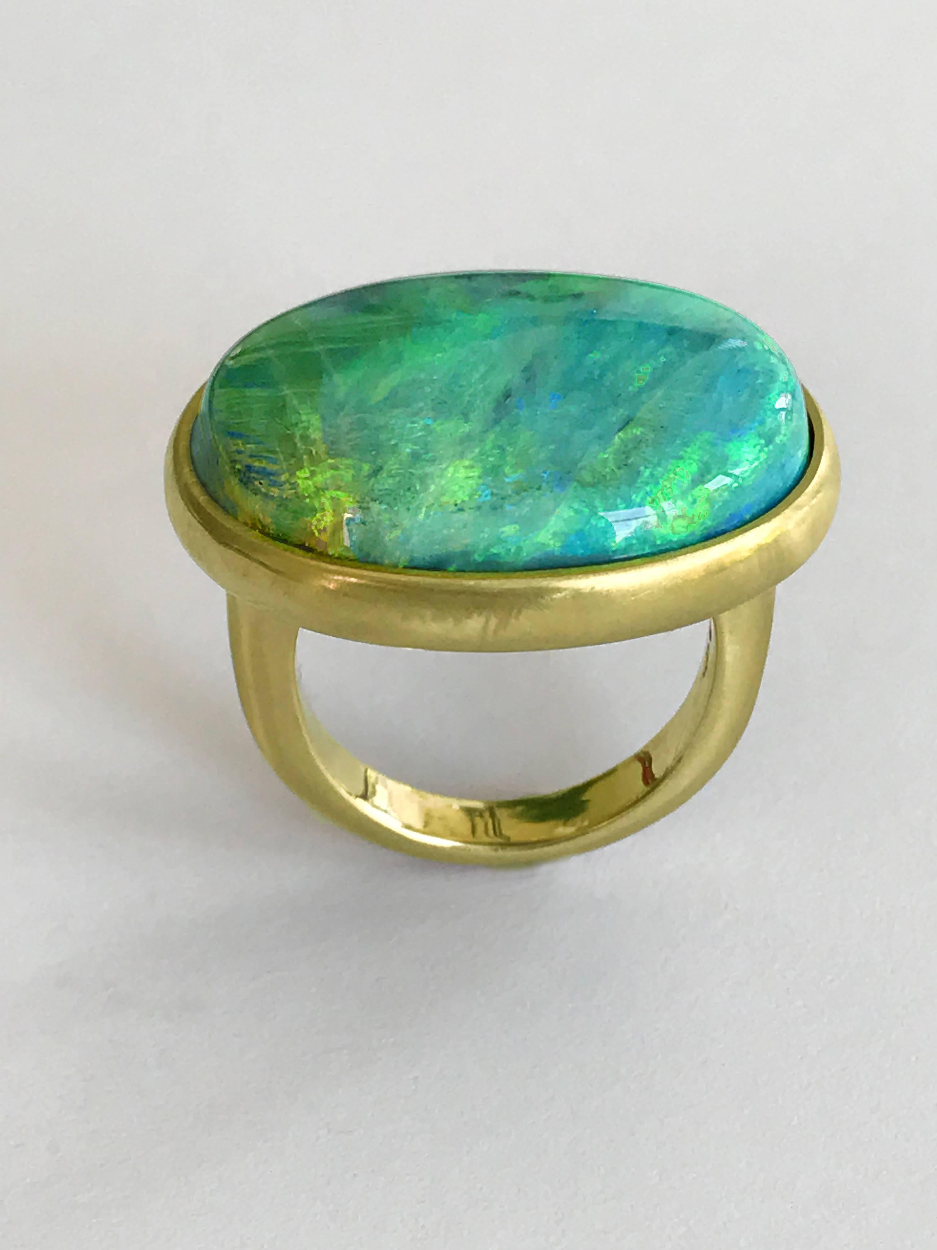 Dalben Magnificent Lightning Ridge Australian Opal Gold Ring In New Condition In Como, IT