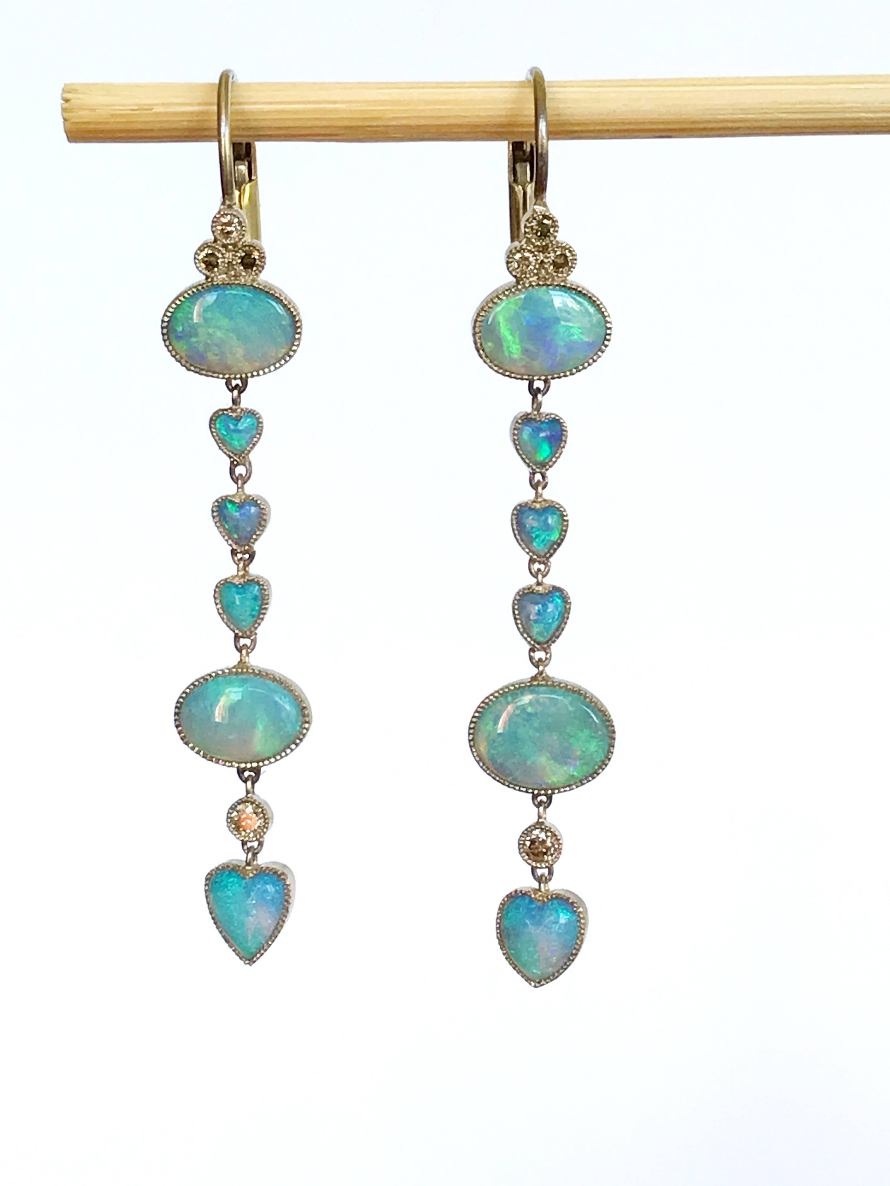 Dalben Australian Opal Diamond Gold Drop Earrings In New Condition In Como, IT