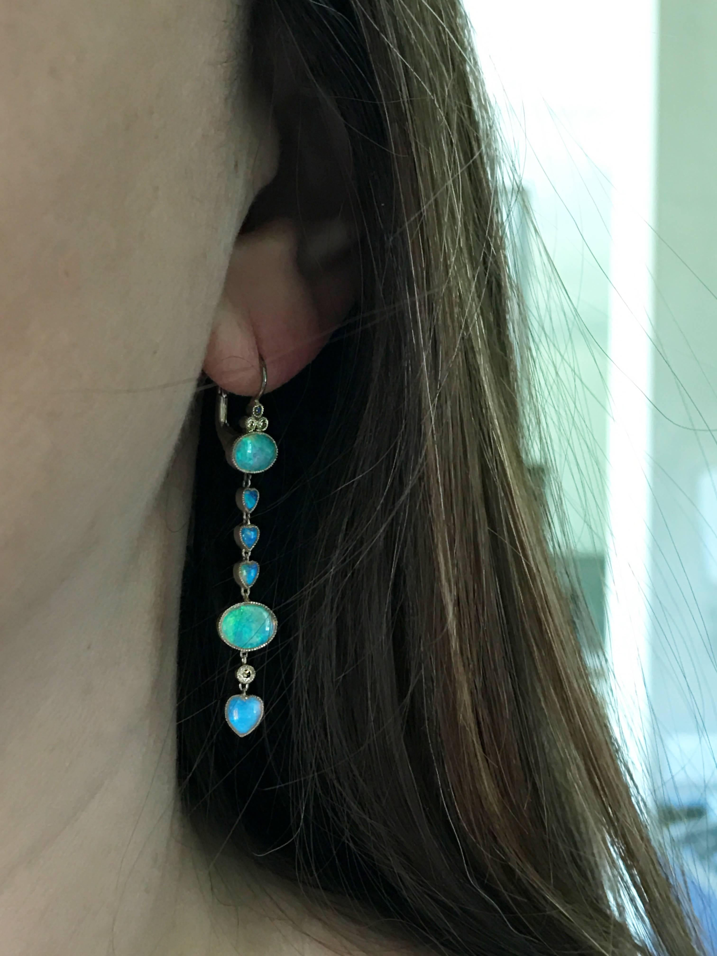 Women's Dalben Australian Opal Diamond Gold Drop Earrings