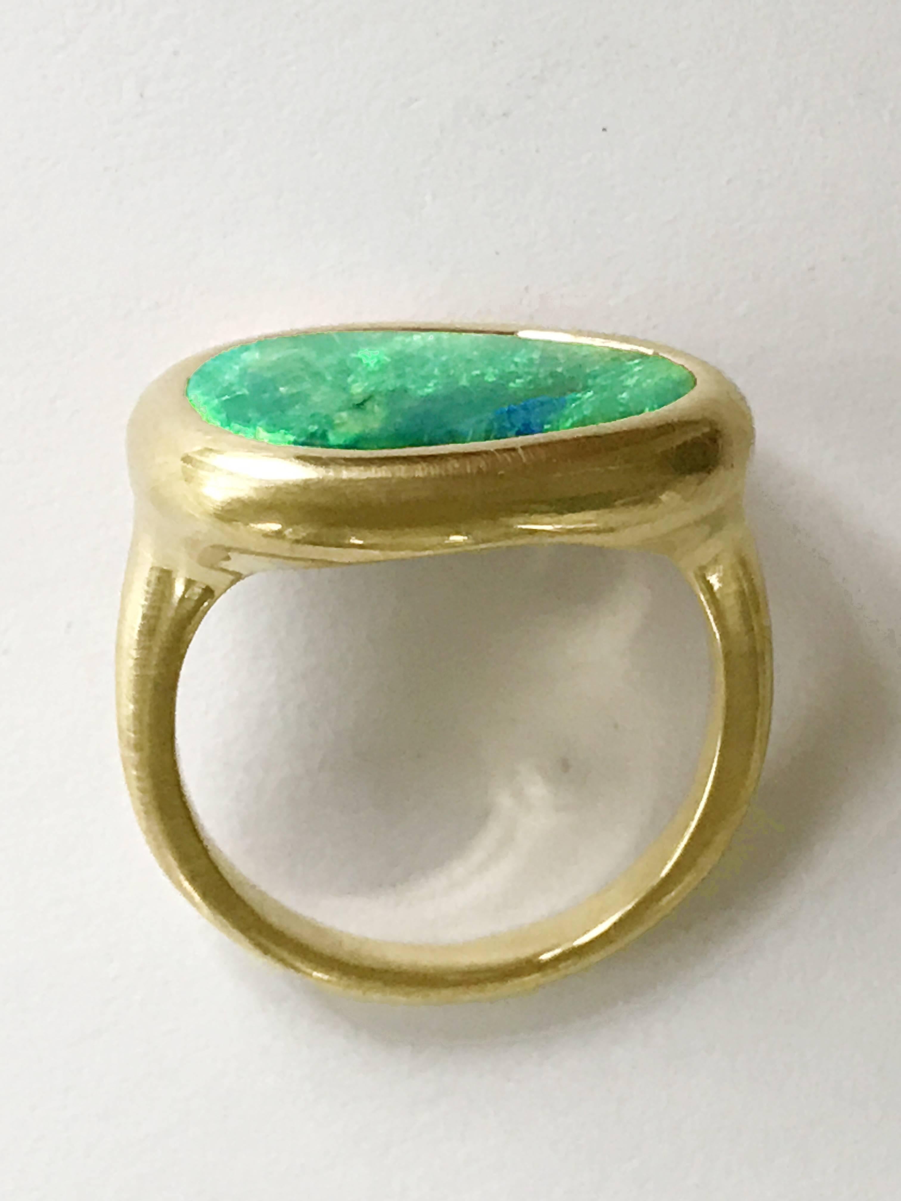Rough Cut Dalben Australian Opal Yellow Gold Ring For Sale