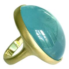 Dalben Magnificent Cabochon Aquamarine Yellow Gold Ring 1