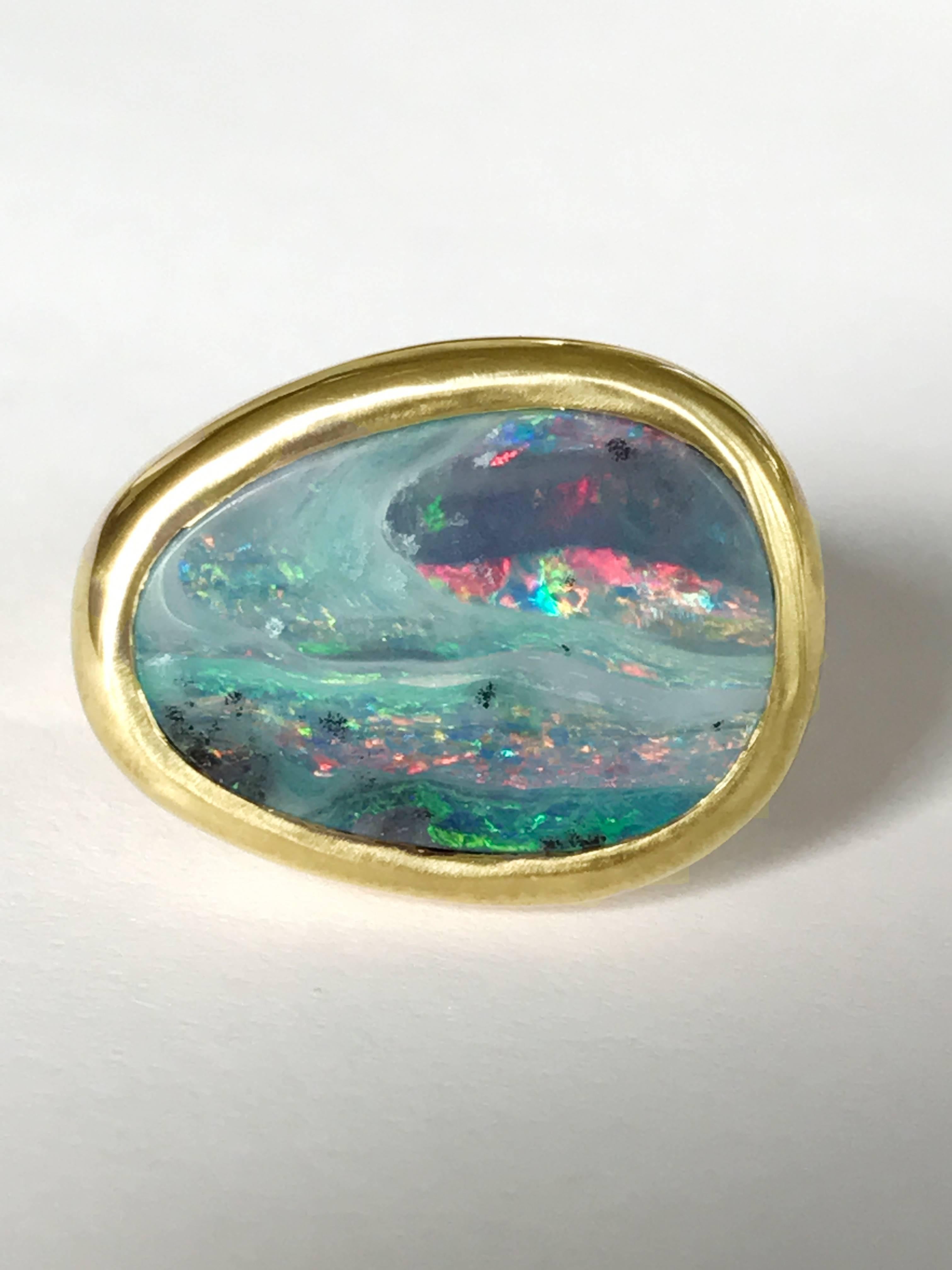 Contemporary Dalben Stormy Sky Australian Boulder Opal Yellow Gold Ring