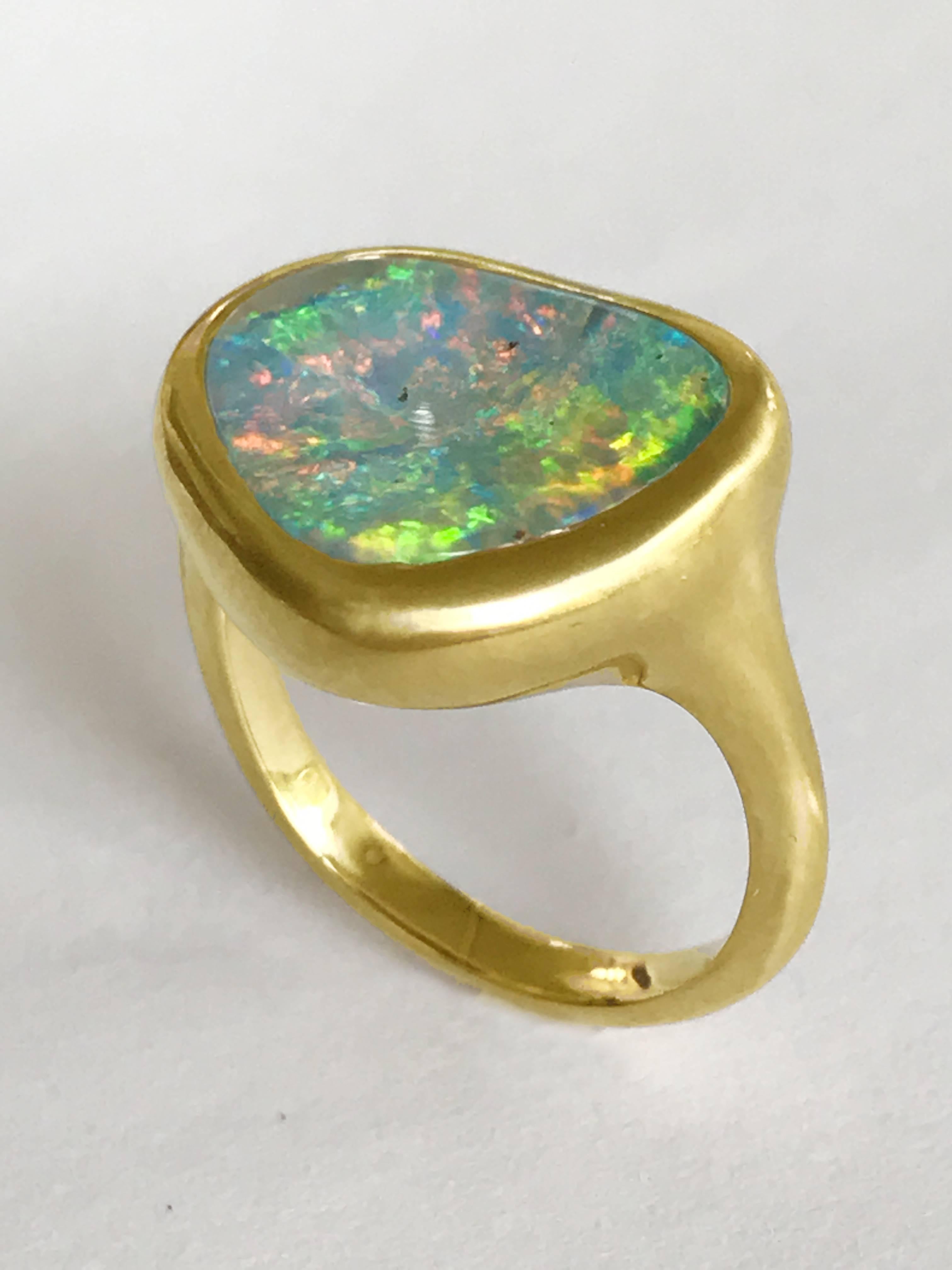 Contemporary Dalben Rainbow Australian Boulder Opal Yellow Gold Ring