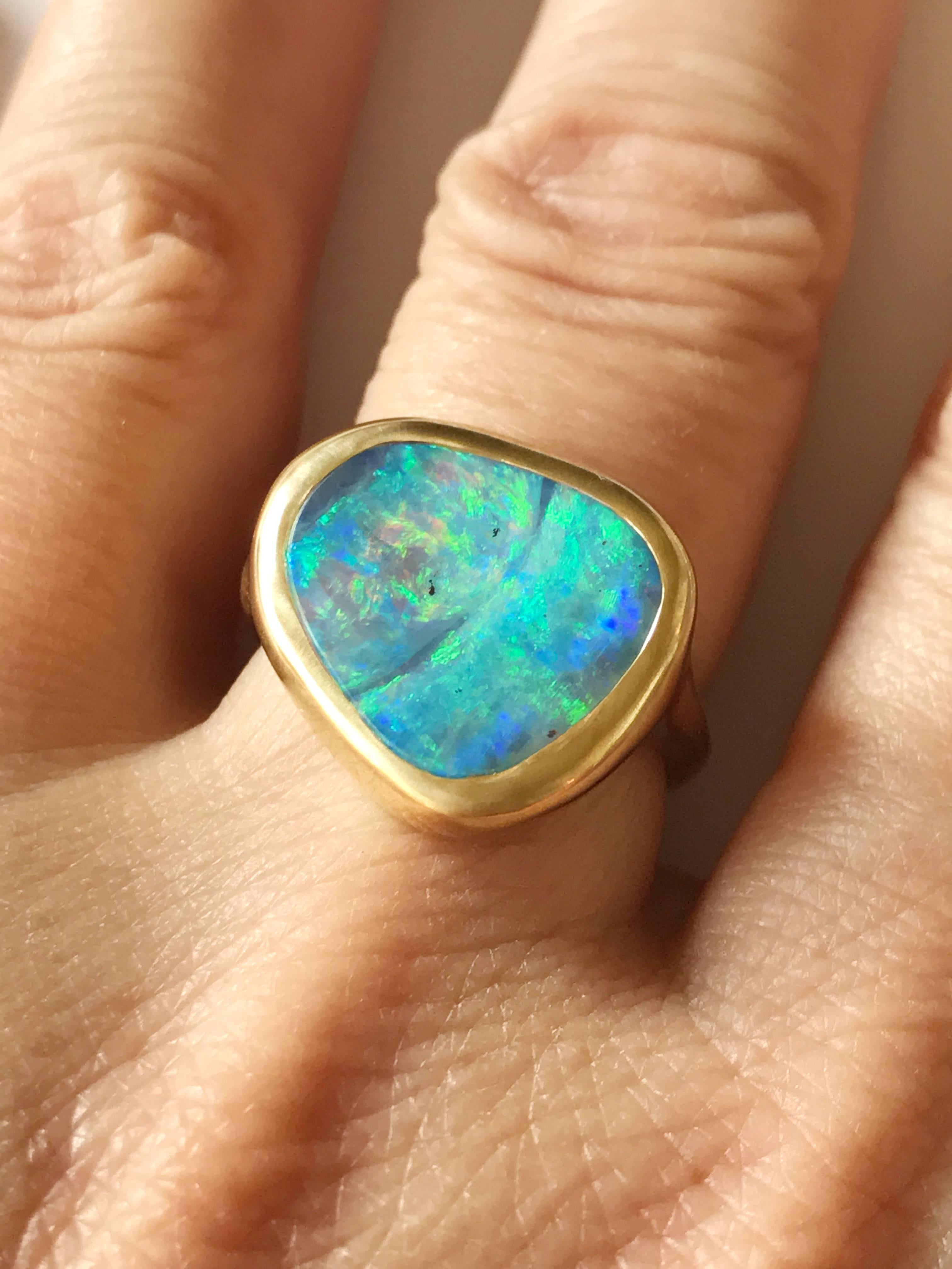 Dalben Rainbow Australian Boulder Opal Yellow Gold Ring 1