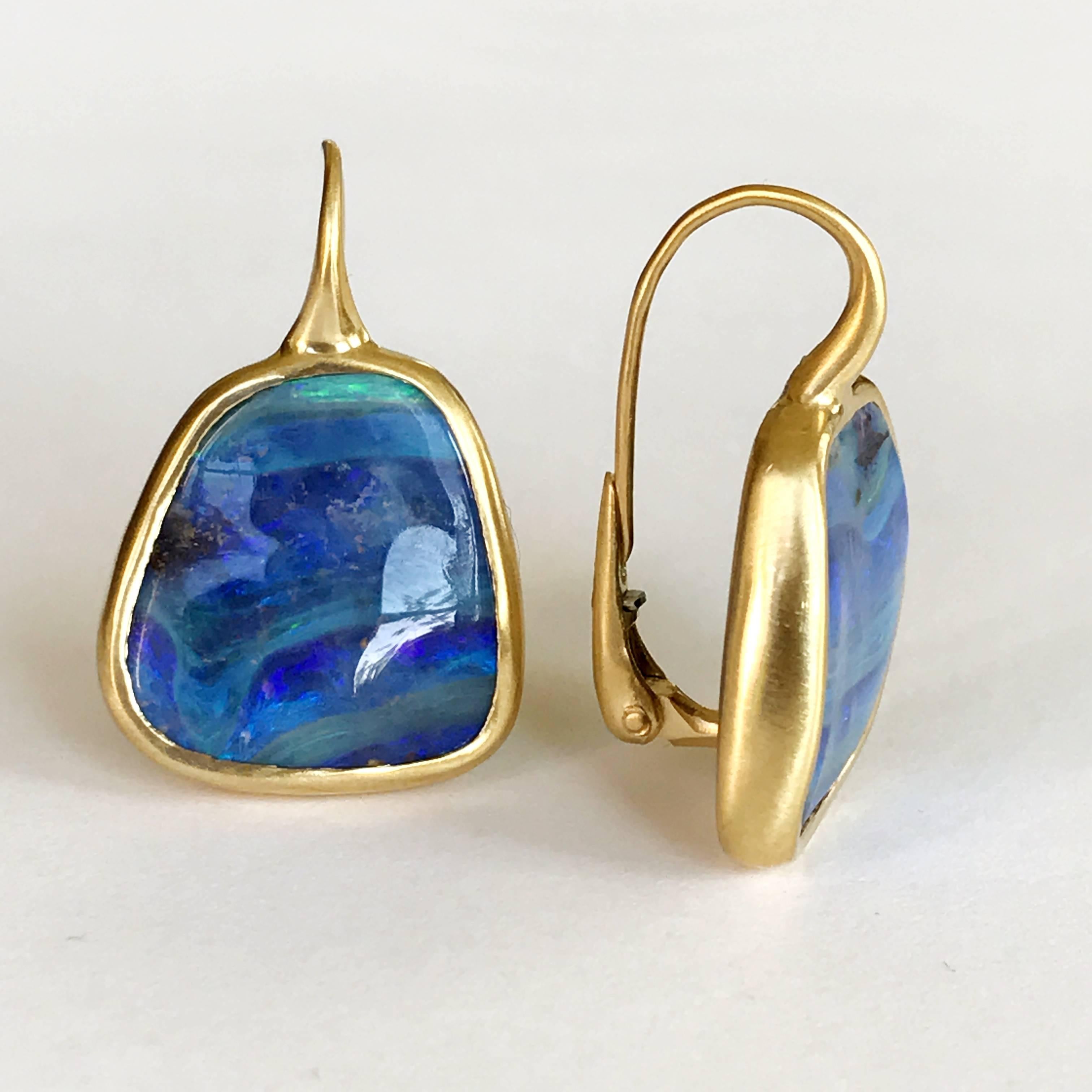 australian boulder opal drop earrings set in 18kt gold