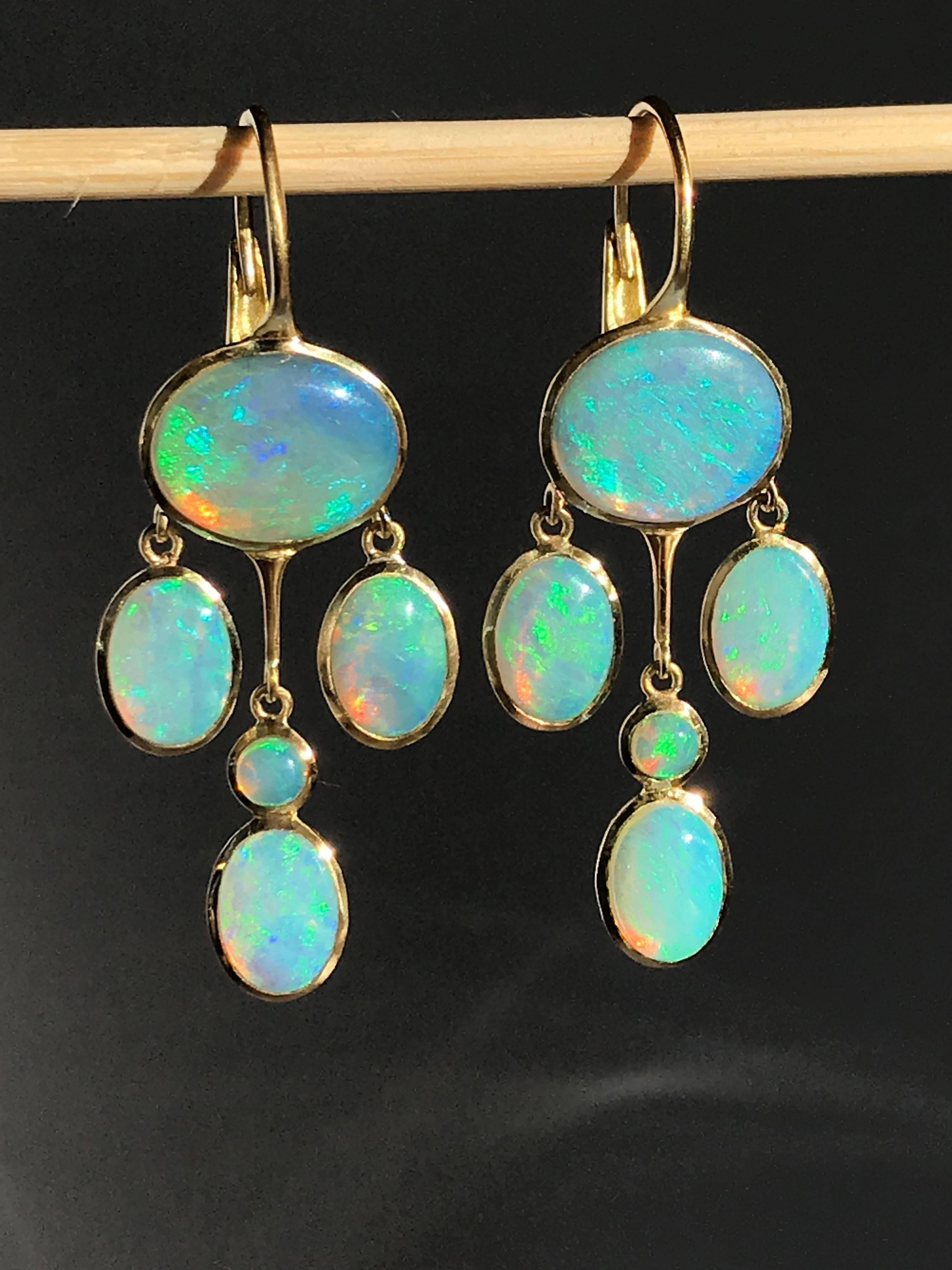 Women's Dalben Australian Opal Yellow Gold Drop Earrings