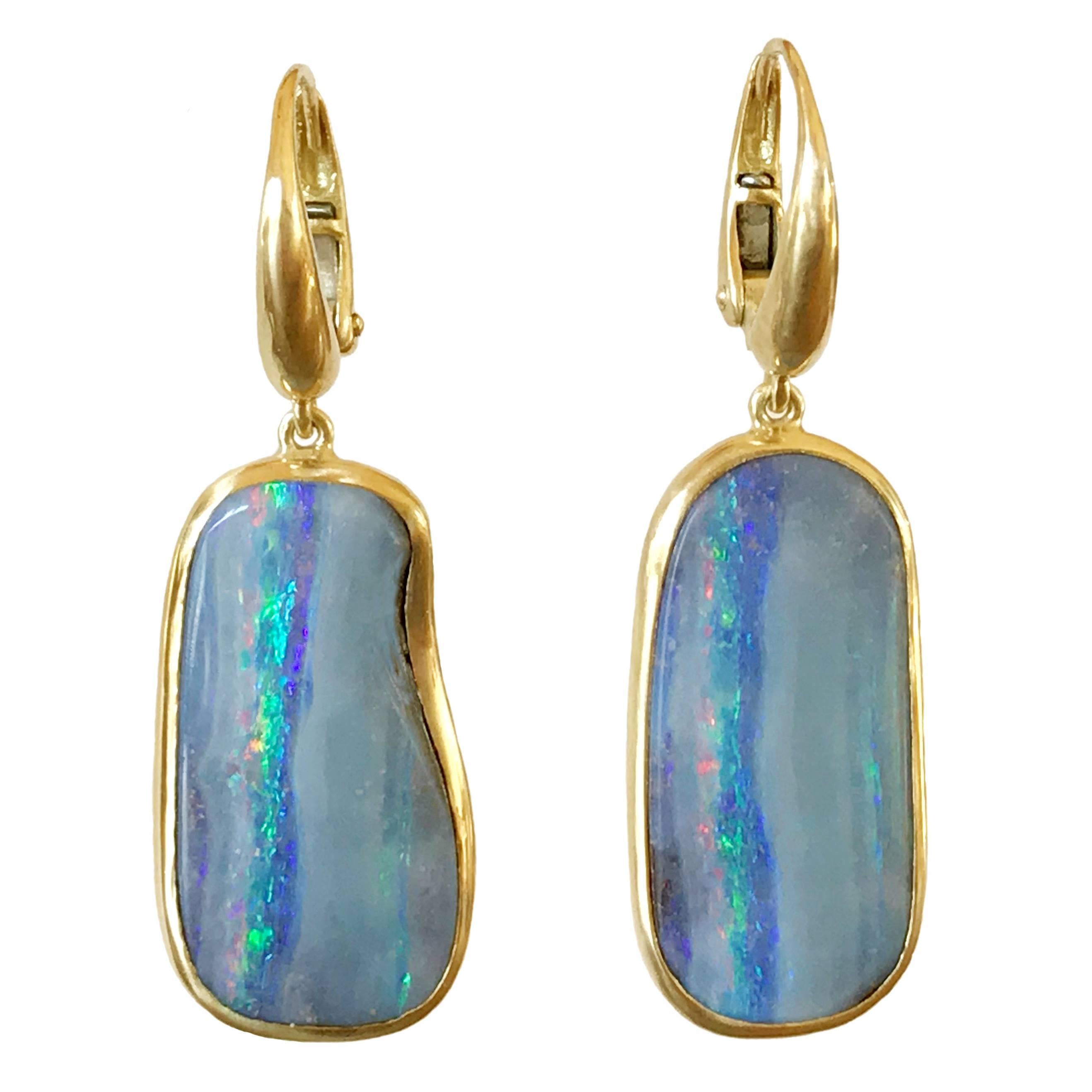 Dalben Australian Boulder Opal Yellow Gold Dangle Earrings