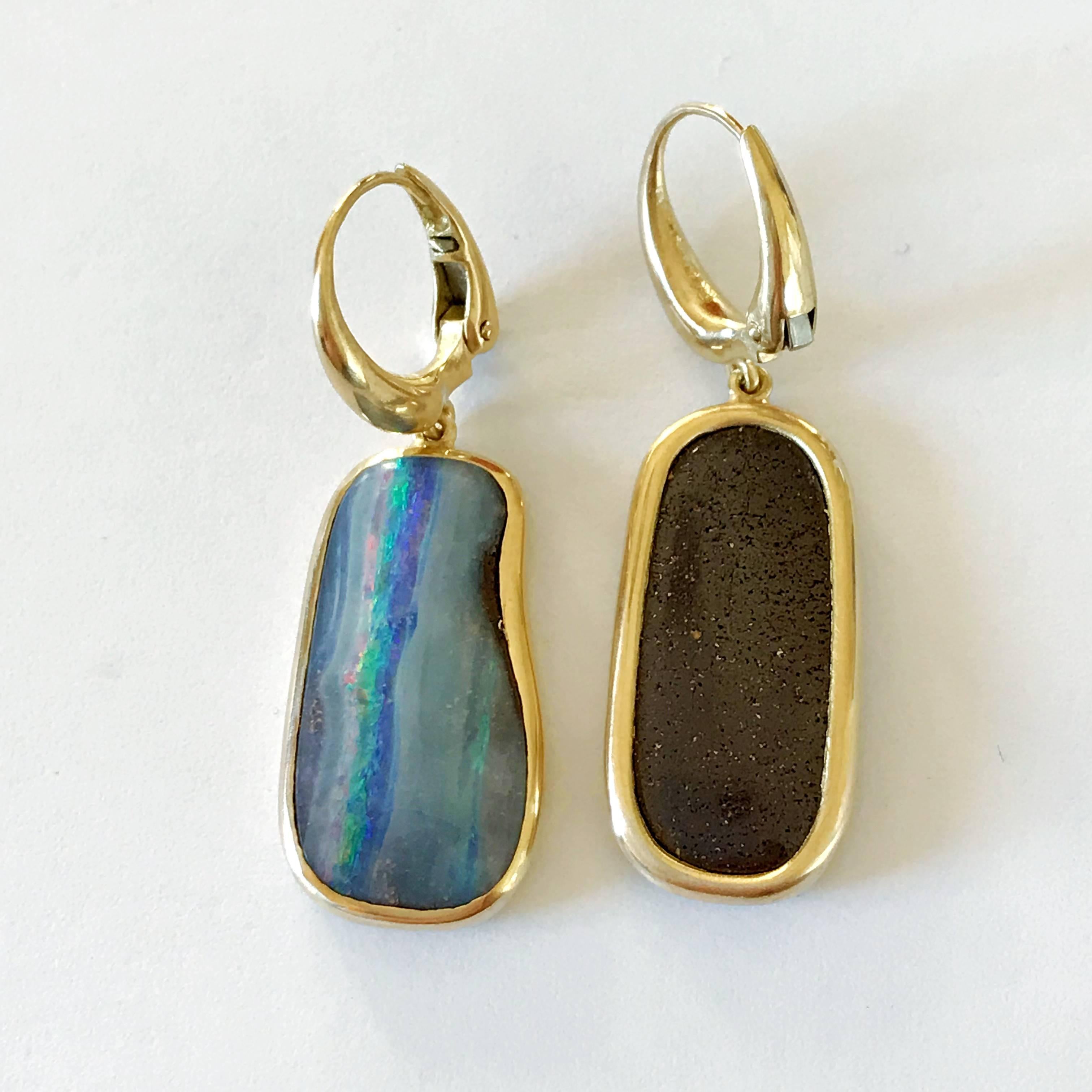 Dalben Australian Boulder Opal Yellow Gold Dangle Earrings In New Condition In Como, IT