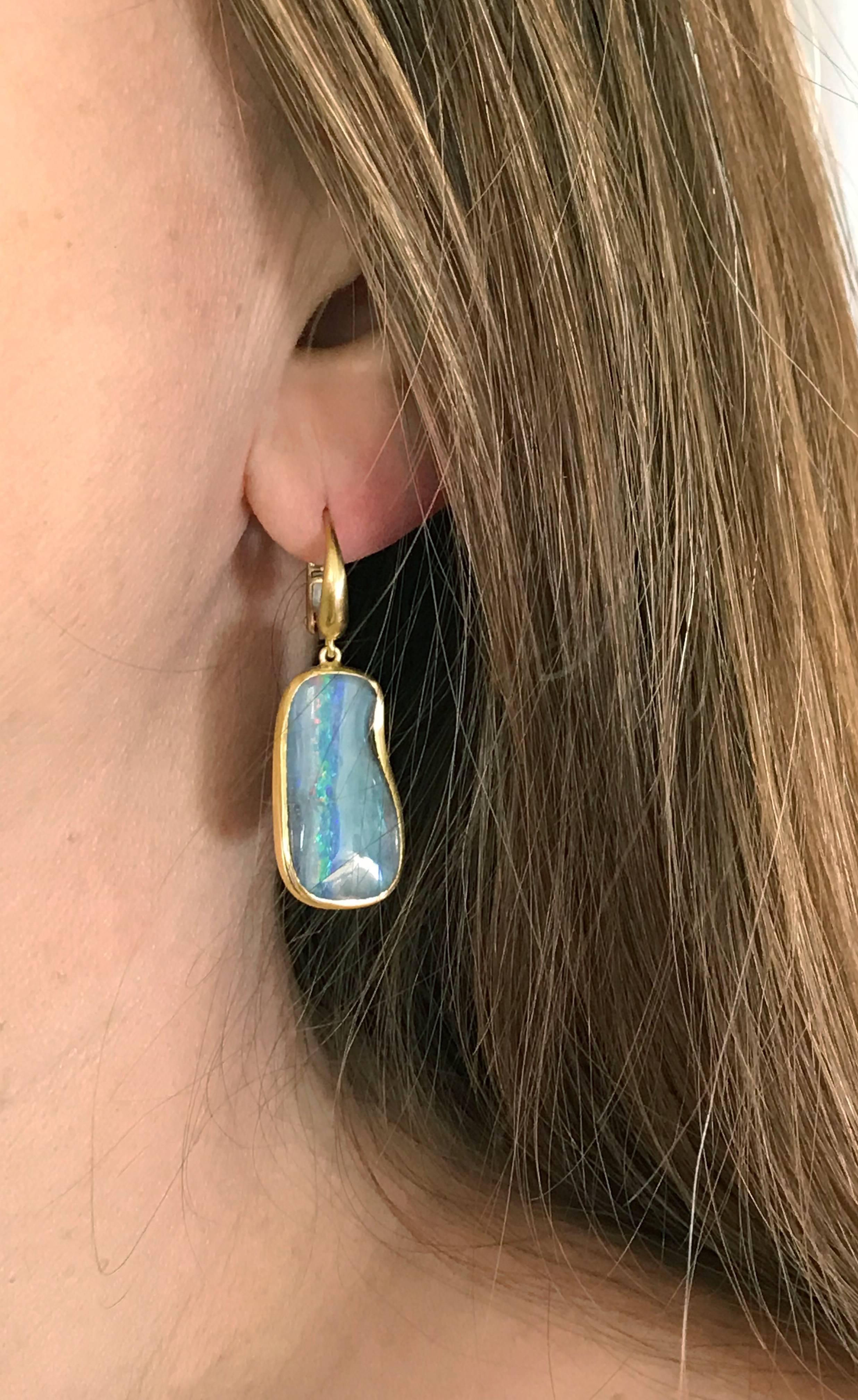 Dalben Australian Boulder Opal Yellow Gold Dangle Earrings 1