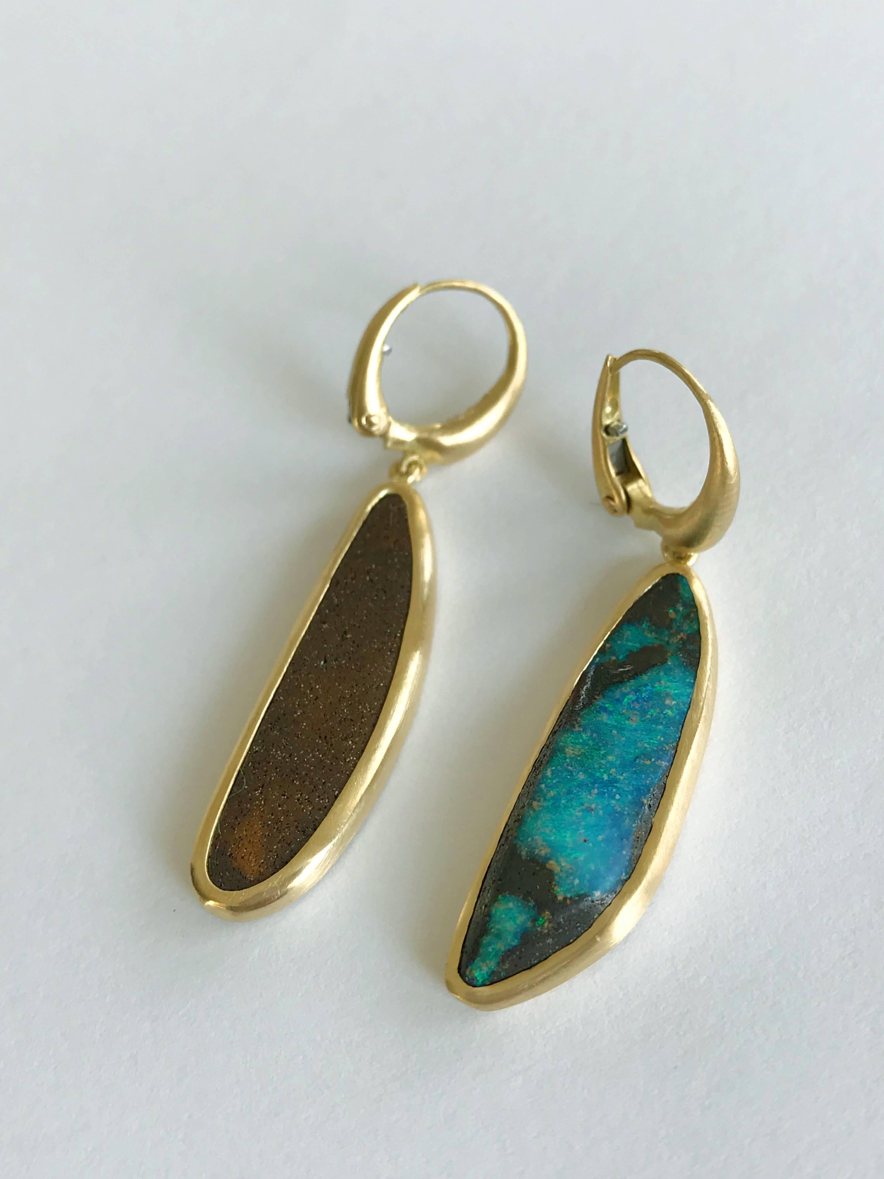 Dalben Blue Australian Boulder Opal Yellow Gold Dangle Earrings In New Condition In Como, IT