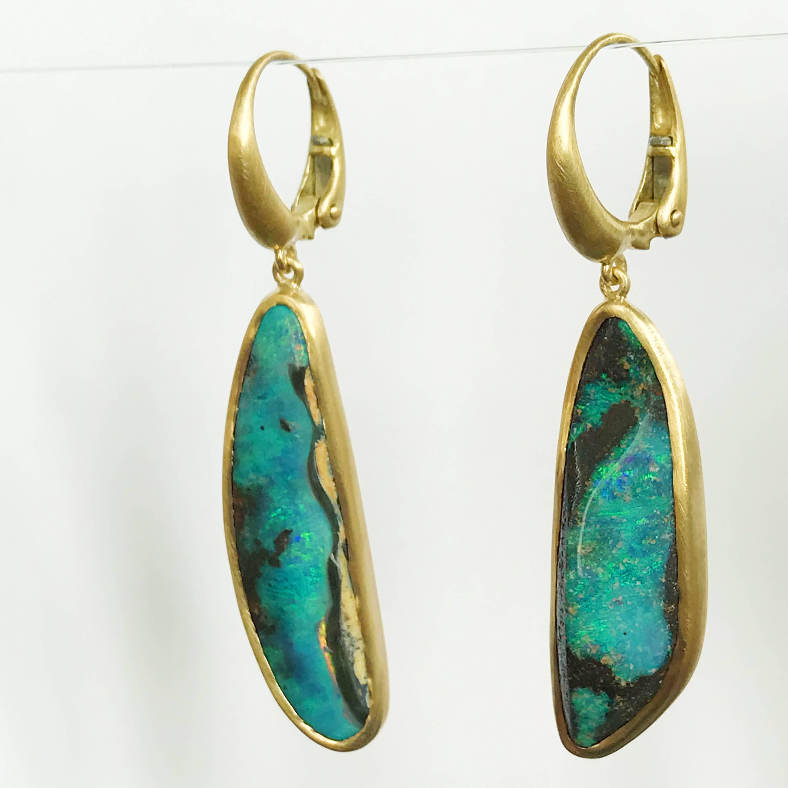 Women's Dalben Blue Australian Boulder Opal Yellow Gold Dangle Earrings