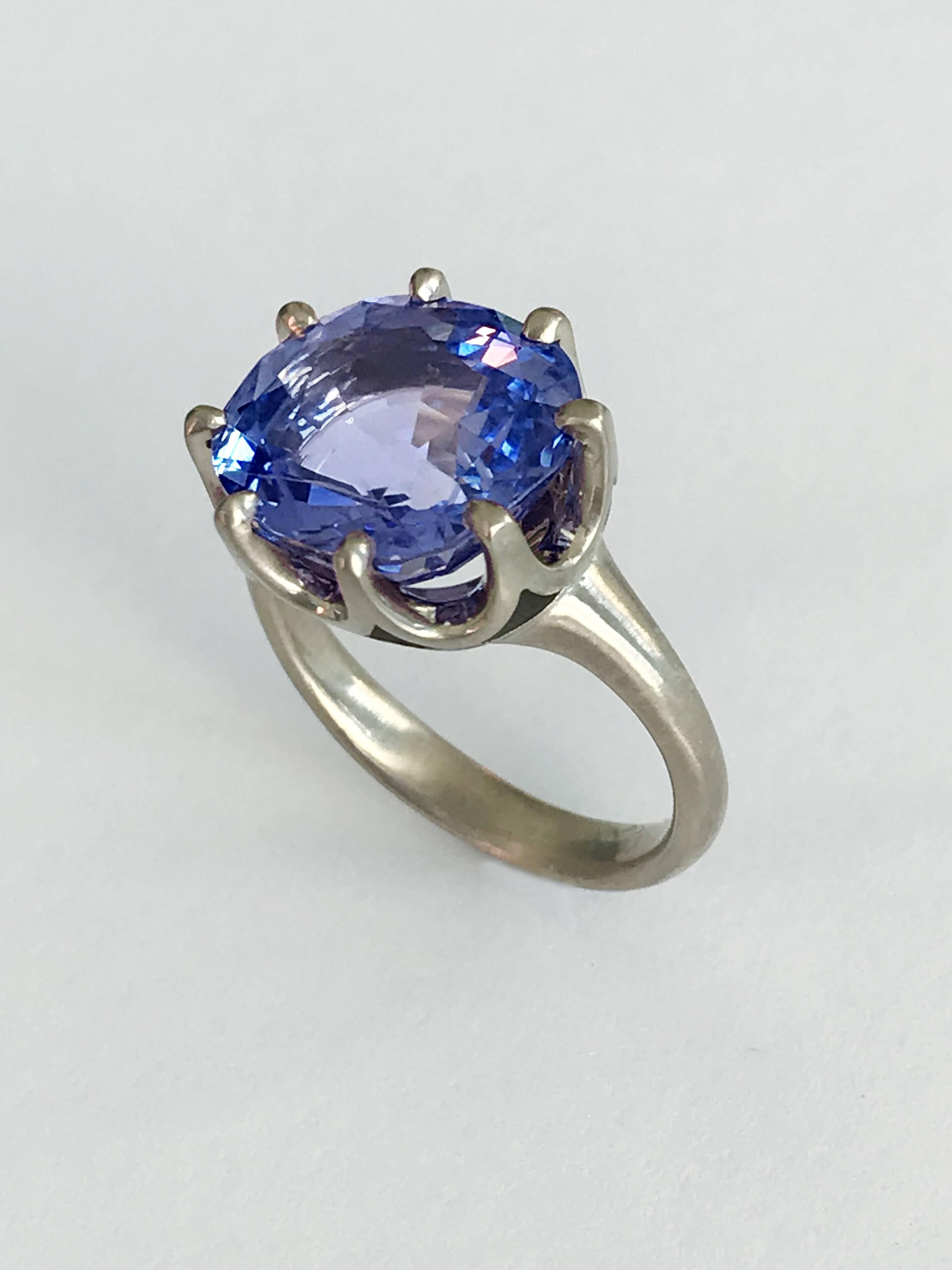 Oval Cut Dalben Natural Certified No Heat 9.37 Carat Ceylon Blue Sapphire Gold Ring