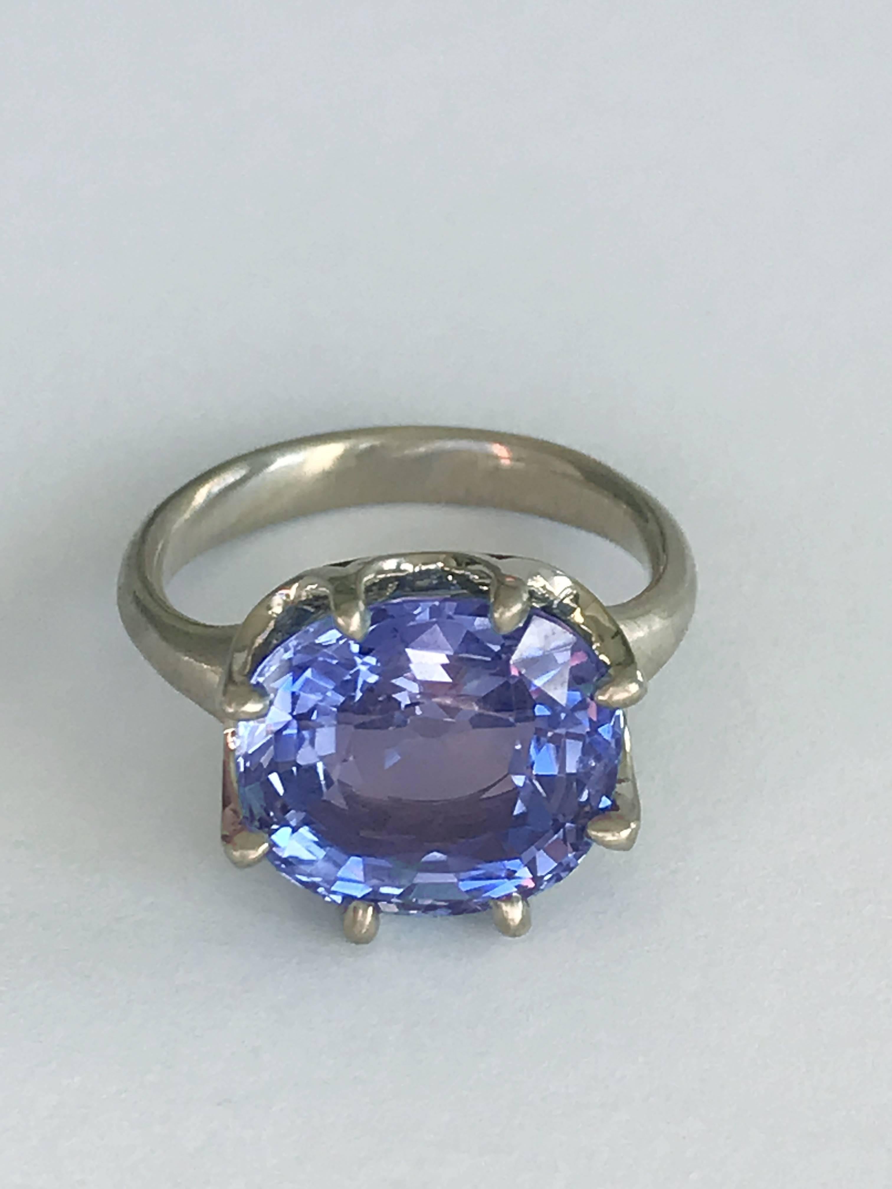 Women's Dalben Natural Certified No Heat 9.37 Carat Ceylon Blue Sapphire Gold Ring