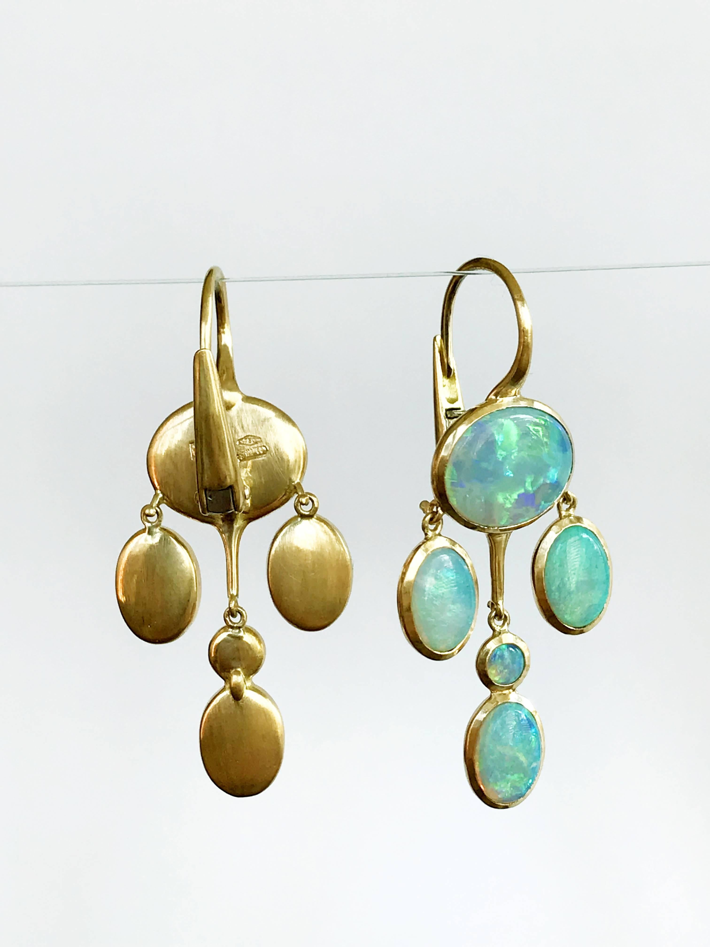 Contemporary Dalben Australian Opal Yellow Gold Drop Earrings