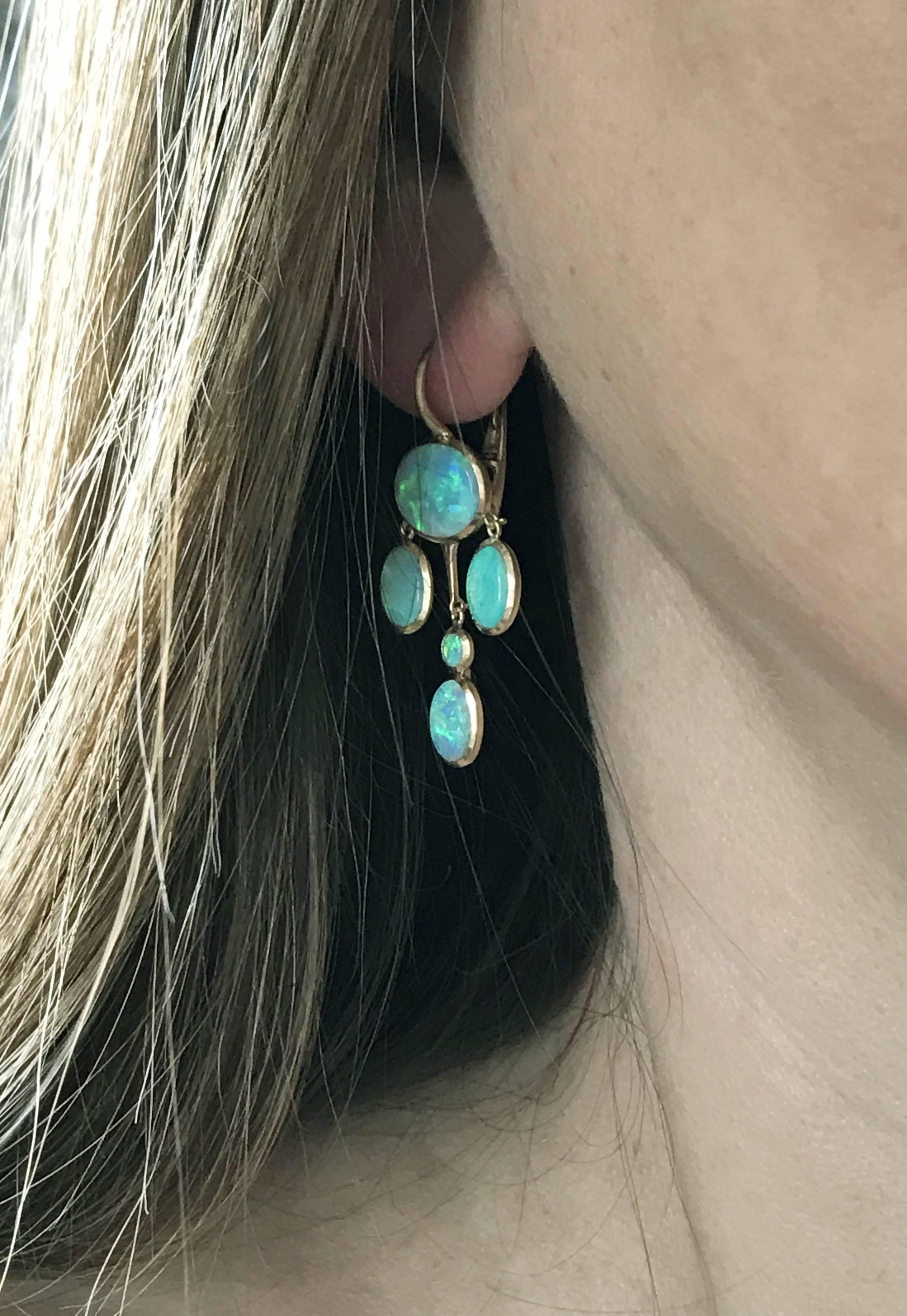 Dalben Australian Opal Yellow Gold Drop Earrings 3