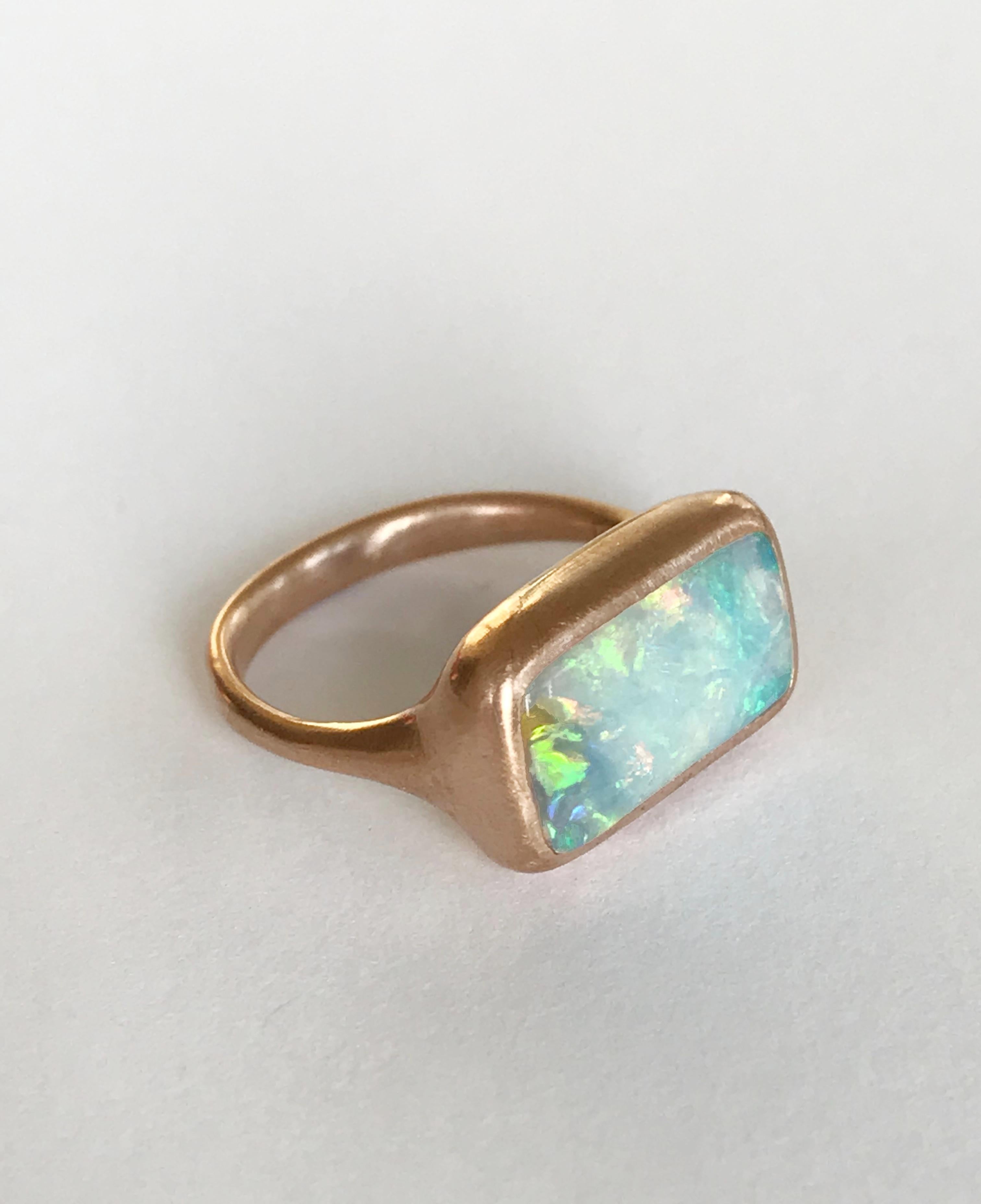 Contemporary Dalben Rectangular Australian Boulder Opal Rose Gold Ring