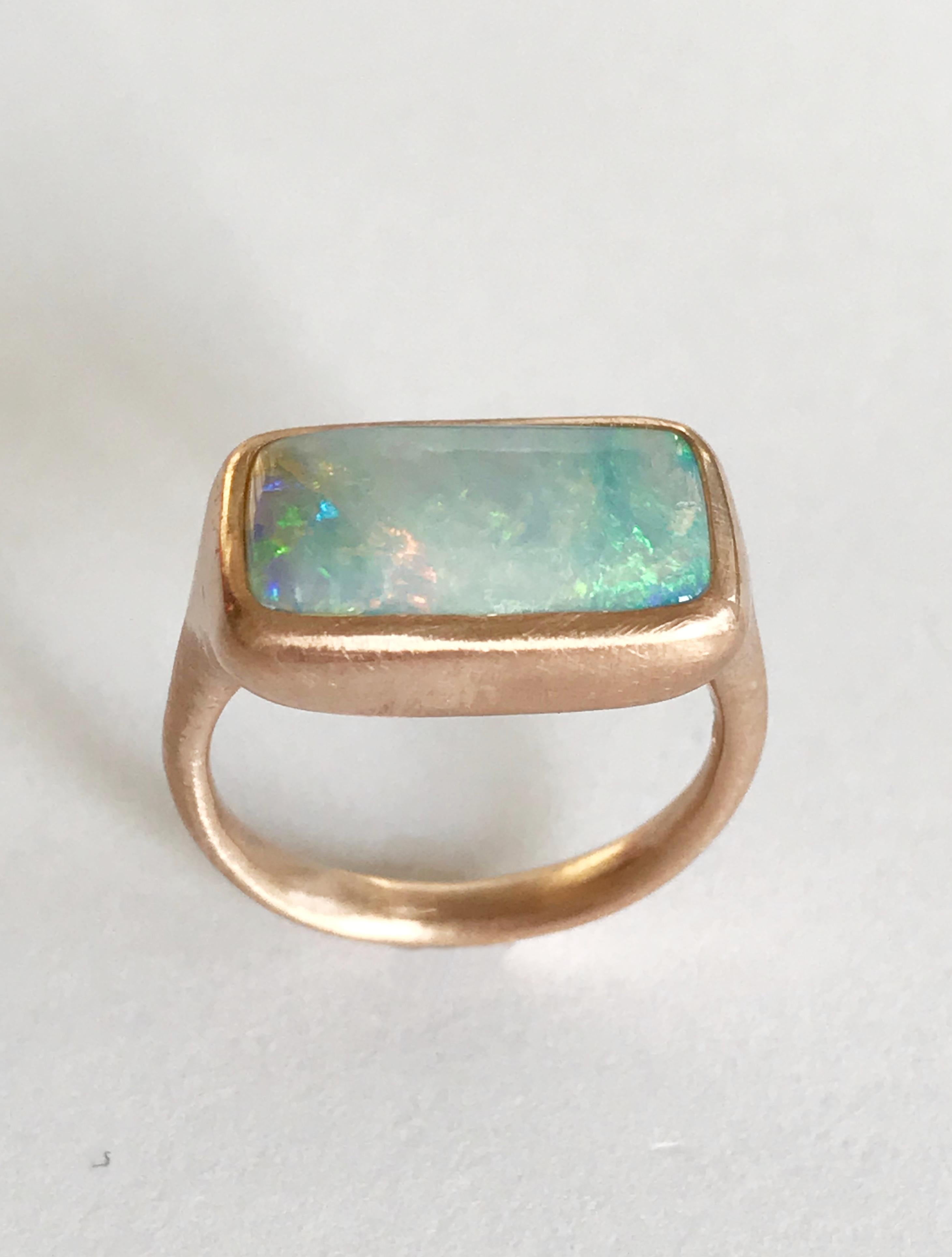 Dalben Rectangular Australian Boulder Opal Rose Gold Ring In New Condition In Como, IT
