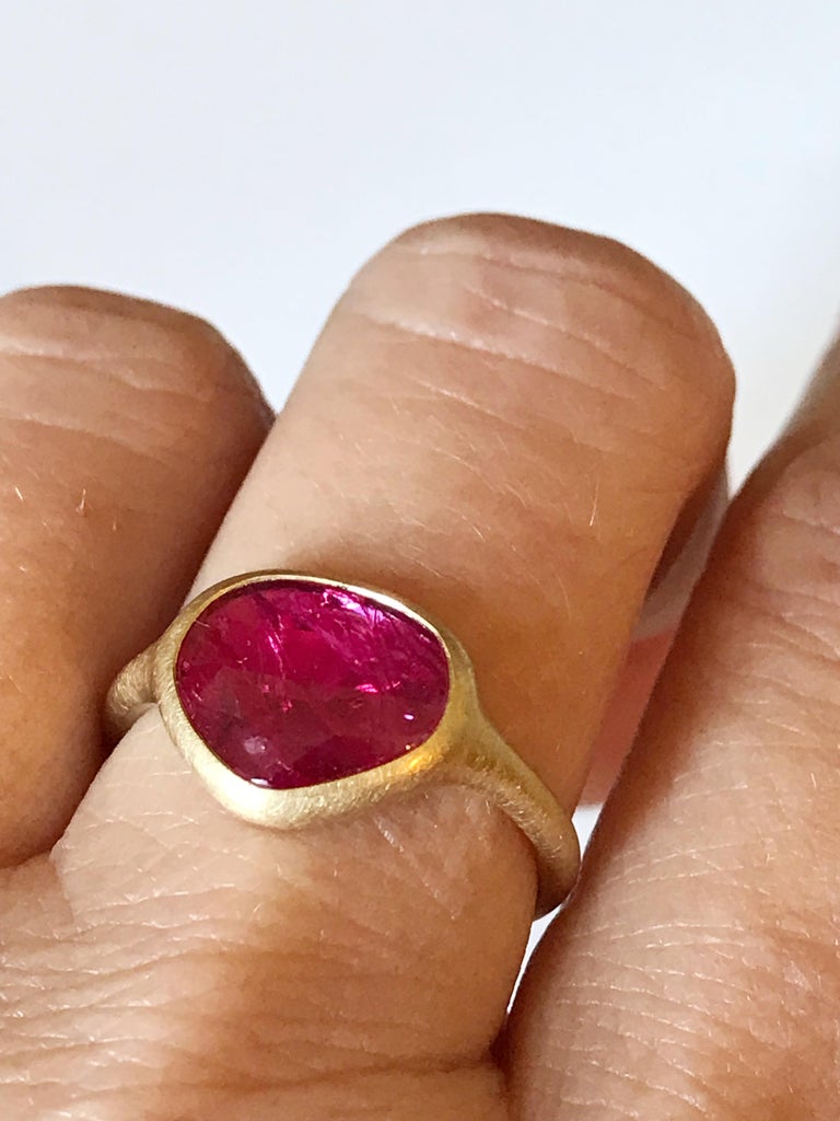 Dalben Drop Shape Rose Cut Slice Ruby Yellow Gold Ring For Sale at 1stDibs