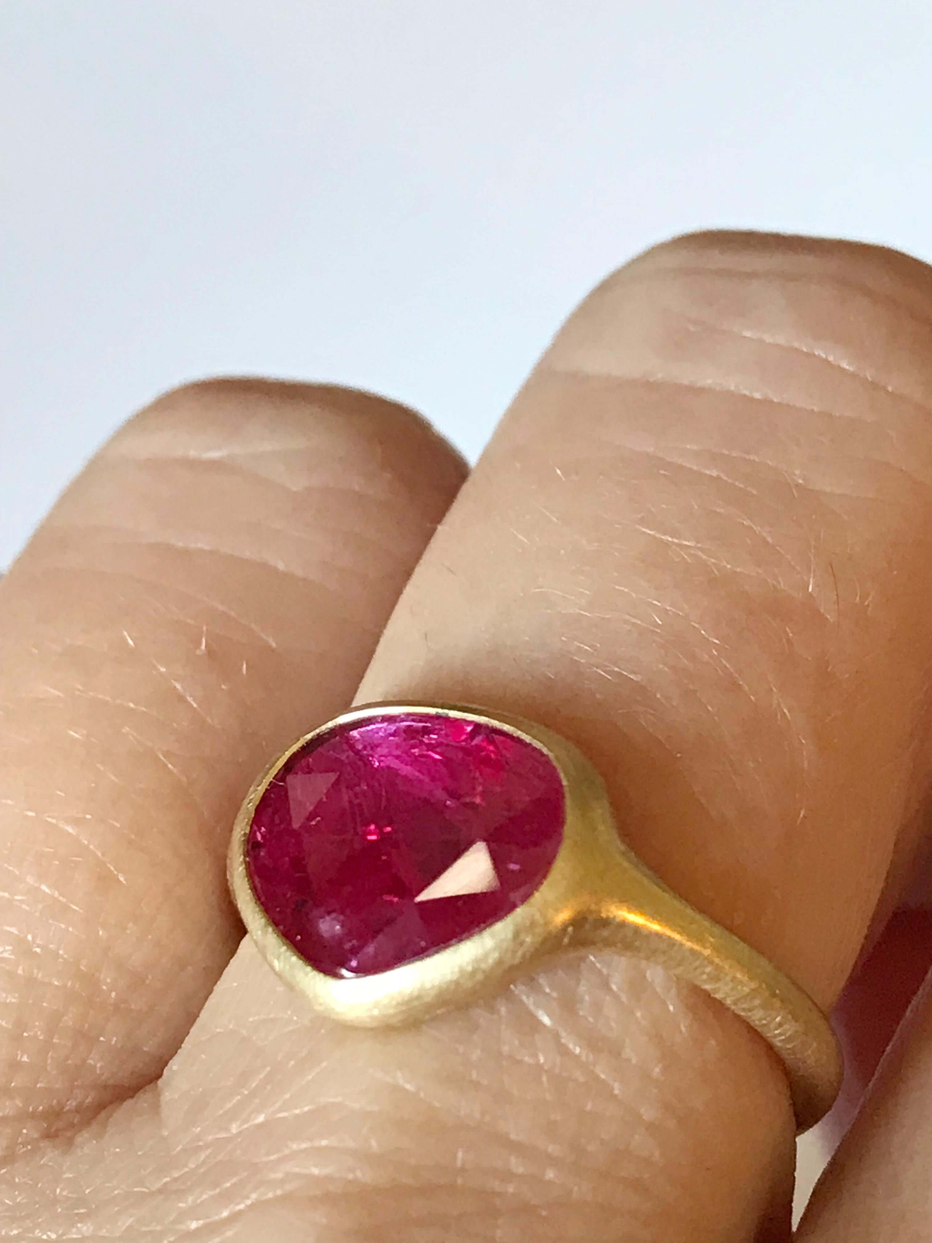 Dalben Drop Shape Rose Cut Slice Ruby Yellow Gold Ring 6