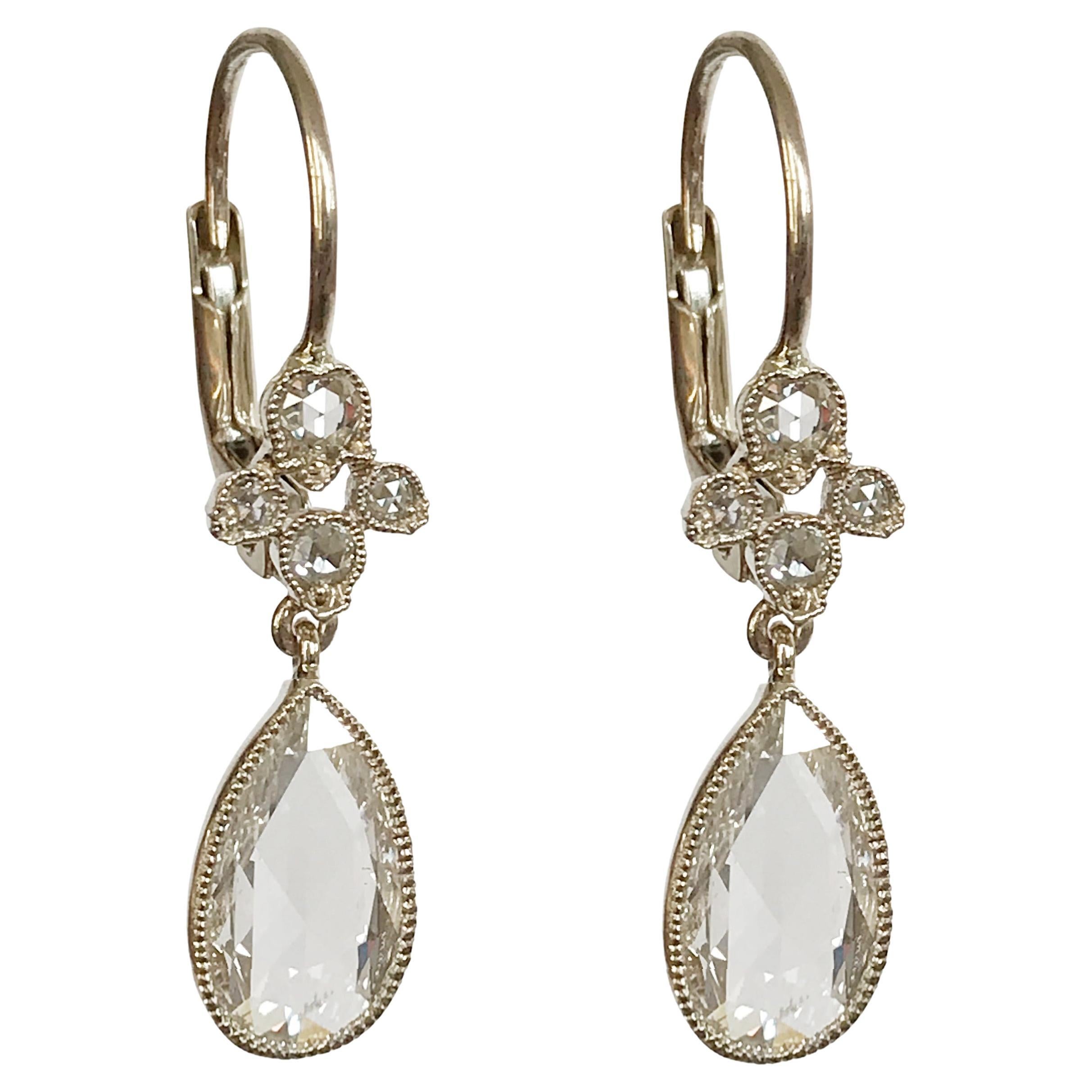 Dalben Pear Shape Rose Cut Diamond White Gold Earrings