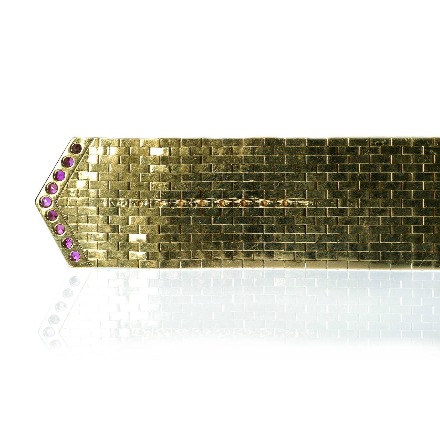 Women's Tiffany & Co. Retro Ruby Diamond Gold Buckle Bracelet  For Sale