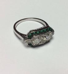 1910s Art Deco French Emerald Diamonds Platinum Ring
