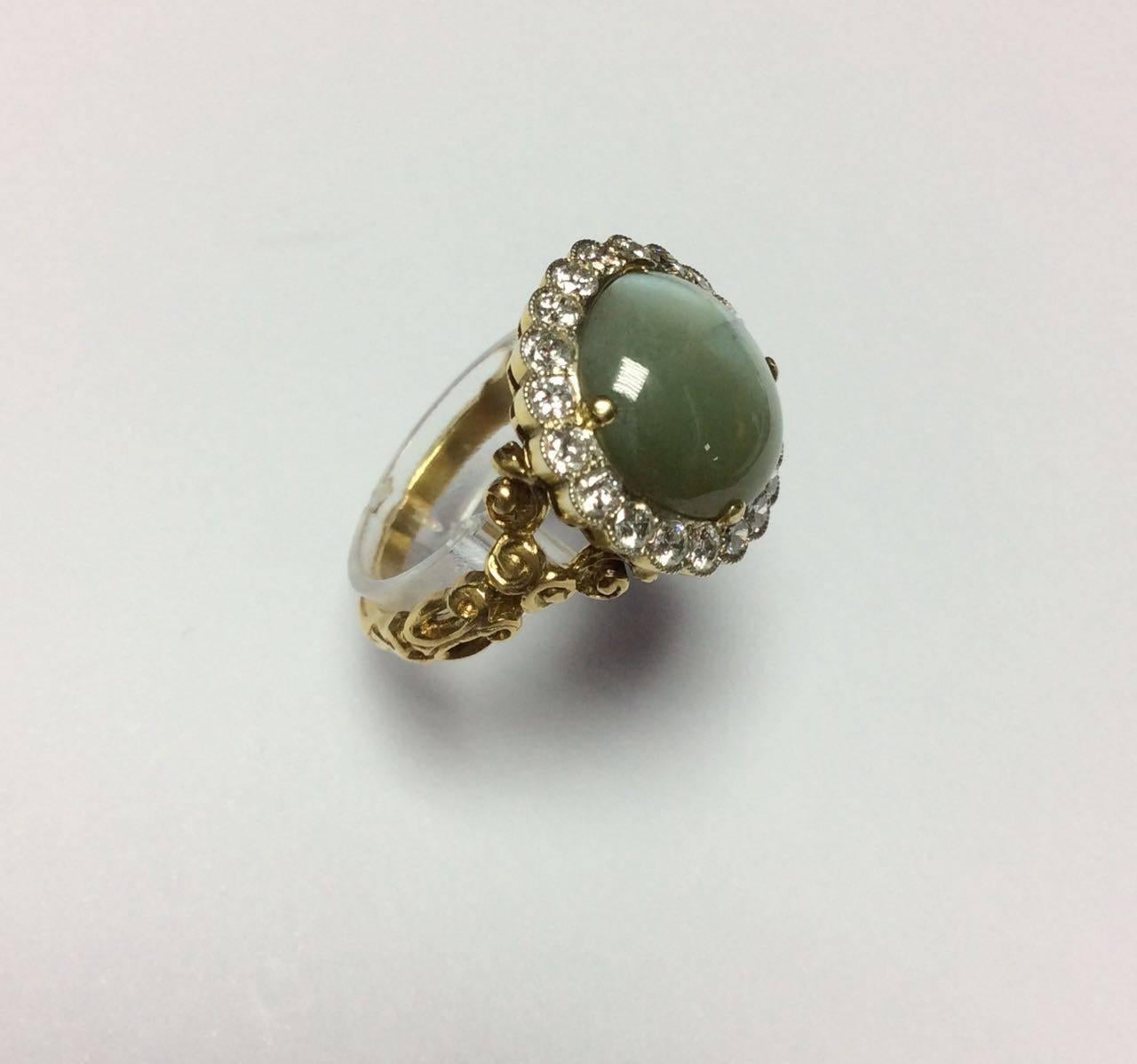 Victorian Chrysoberyl Diamonds Gold Ring In Excellent Condition For Sale In Saint-Ouen, FR