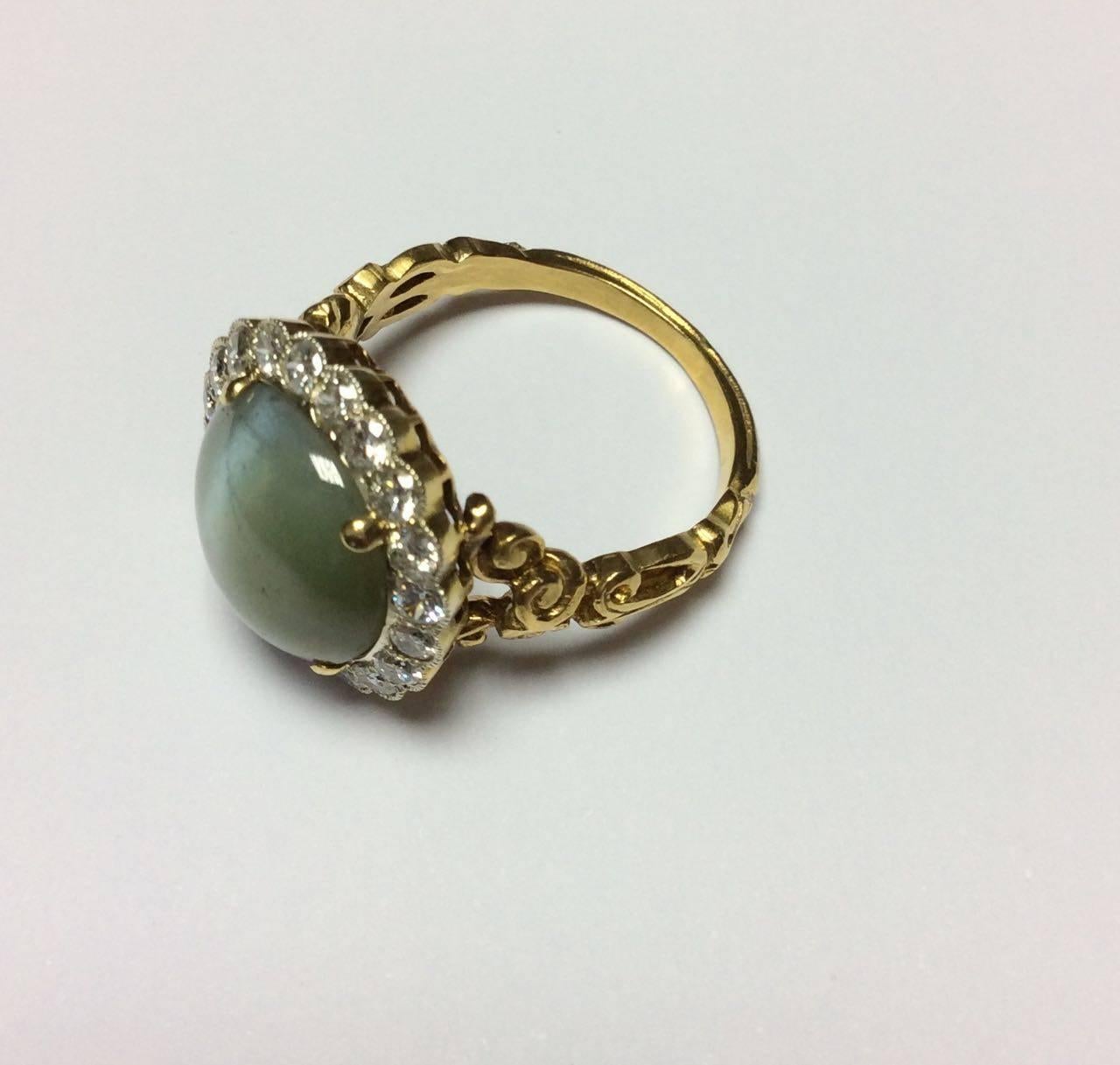 Victorian Chrysoberyl Diamonds Gold Ring For Sale 1