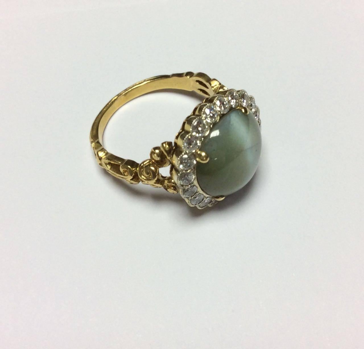 Victorian Chrysoberyl Diamonds Gold Ring For Sale 2