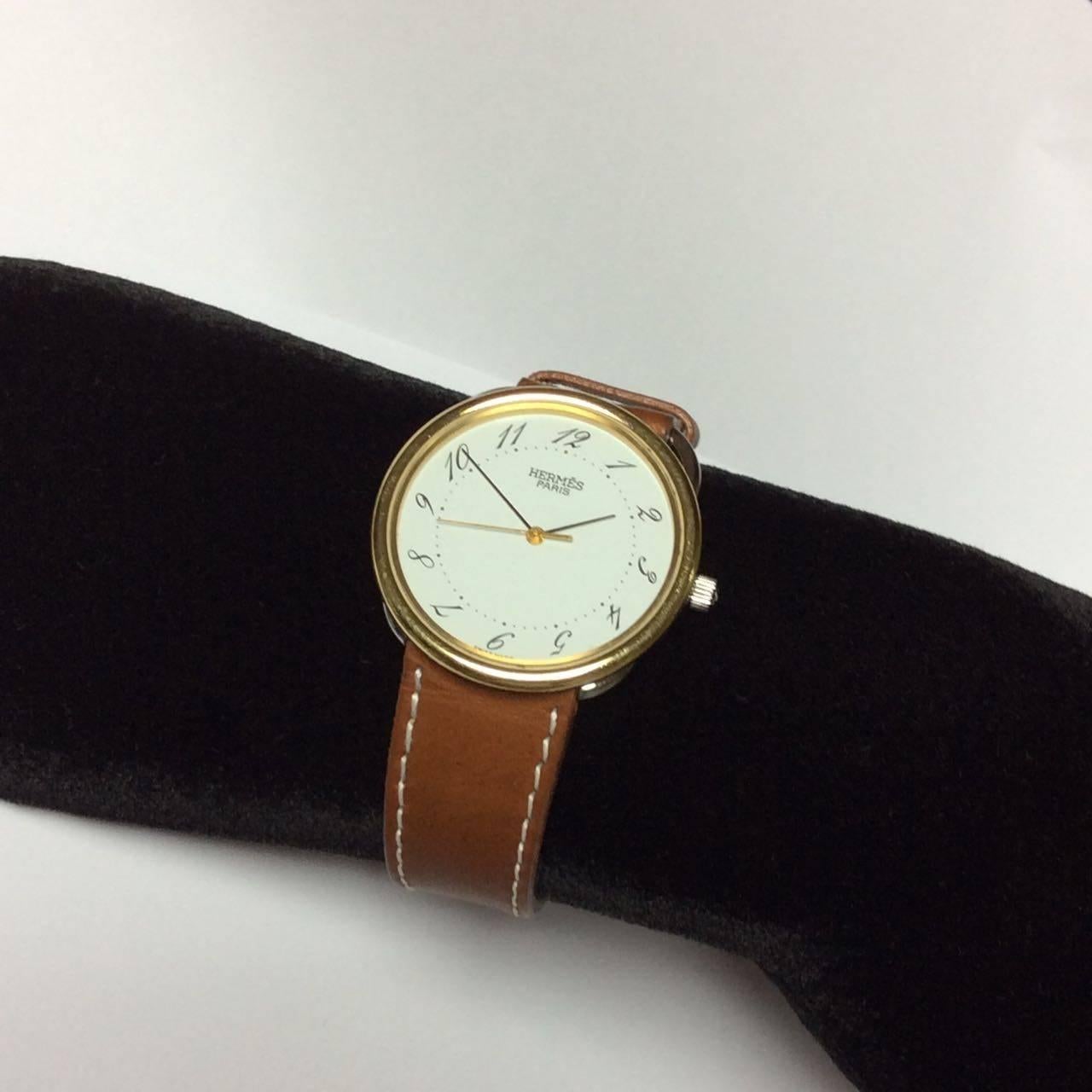Hermes Yellow Gold Stainless Steel Arceau Quartz Wristwatch For Sale 2