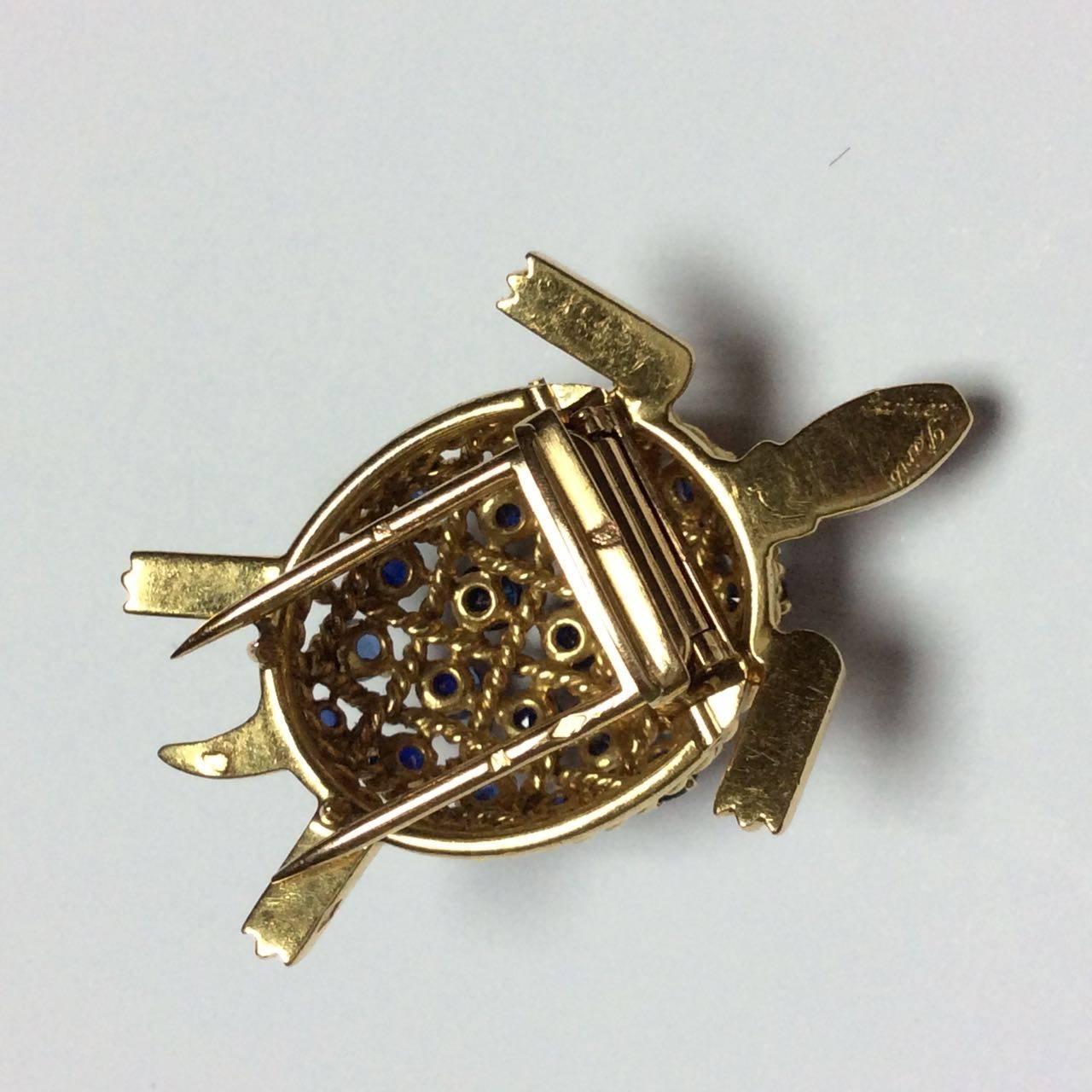 1960s Cartier Sapphire Gold Turtle Brooch 1