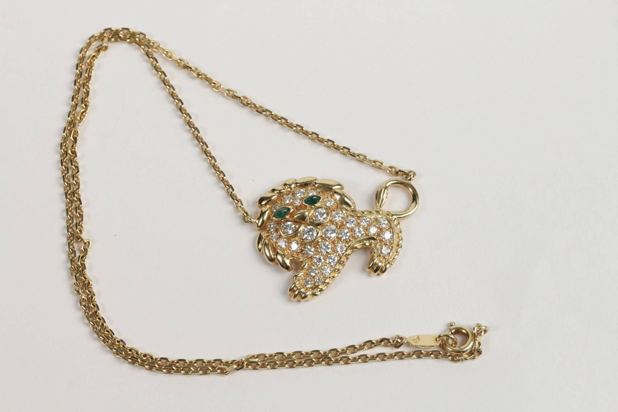 Women's 1970s Fred Diamonds Gold Lion Necklace For Sale