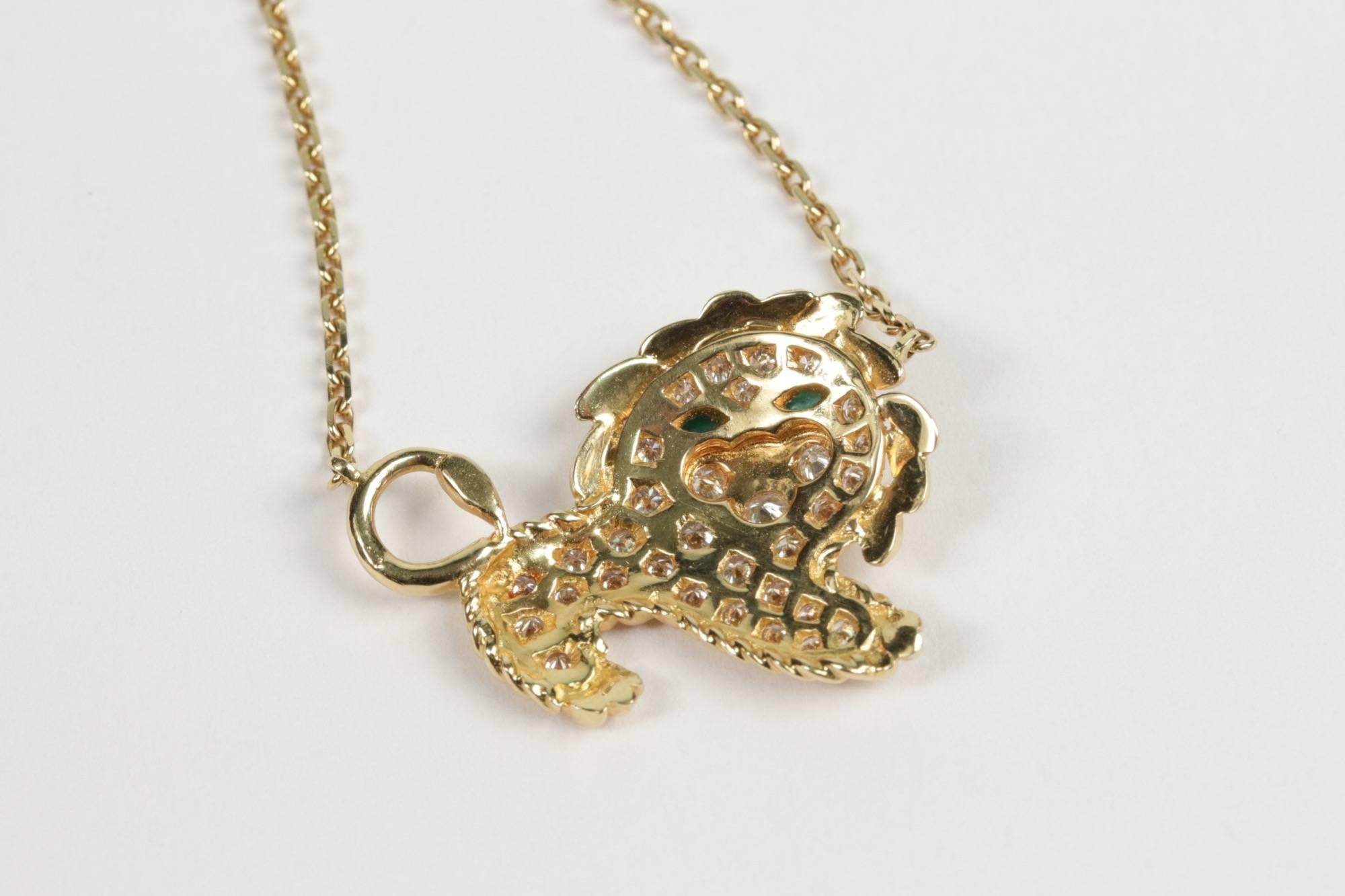 1970s Fred Diamonds Gold Lion Necklace For Sale 2