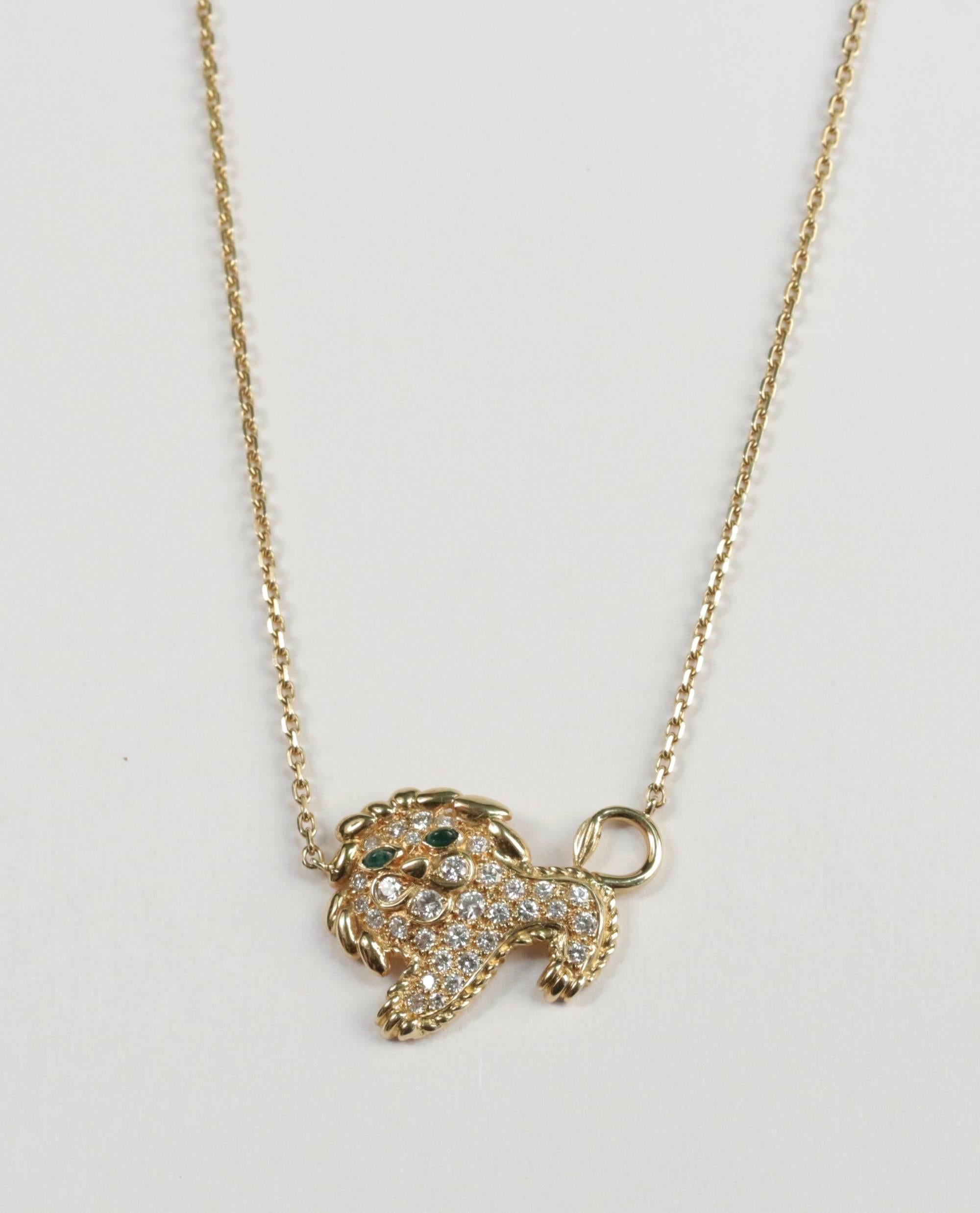 1970s Fred Diamonds Gold Lion Necklace For Sale 3