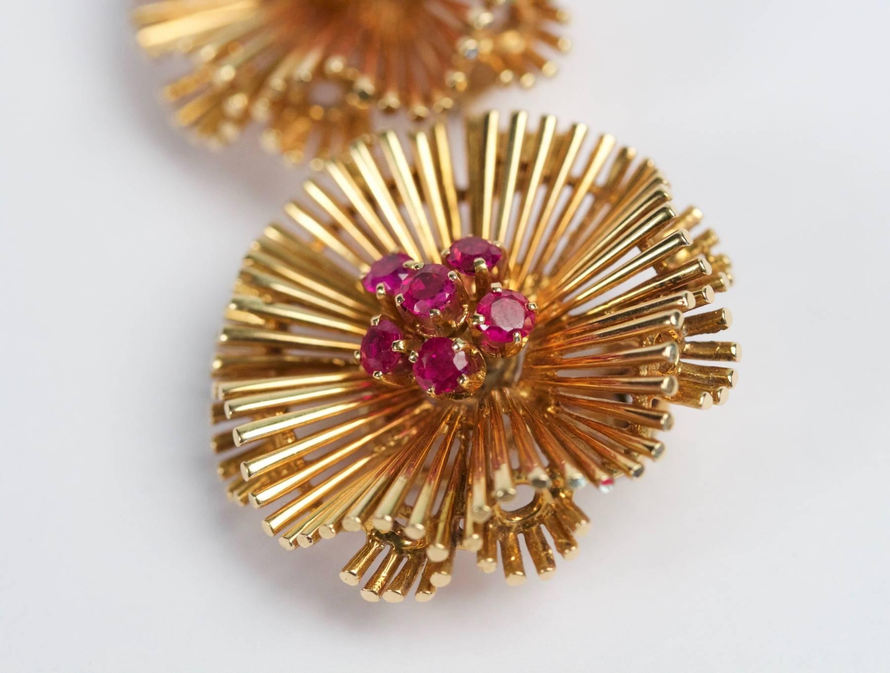 Women's 1950s Ruby Gold Earrings For Sale