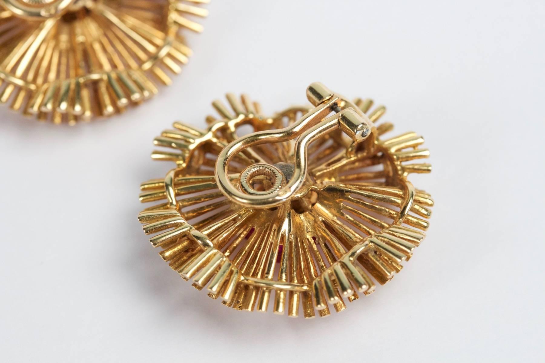 1950s Ruby Gold Earrings For Sale 1