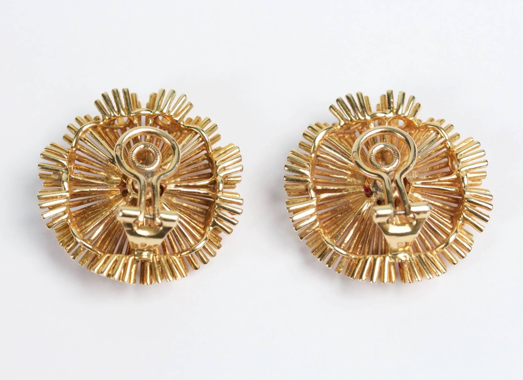 1950s Ruby Gold Earrings For Sale 2