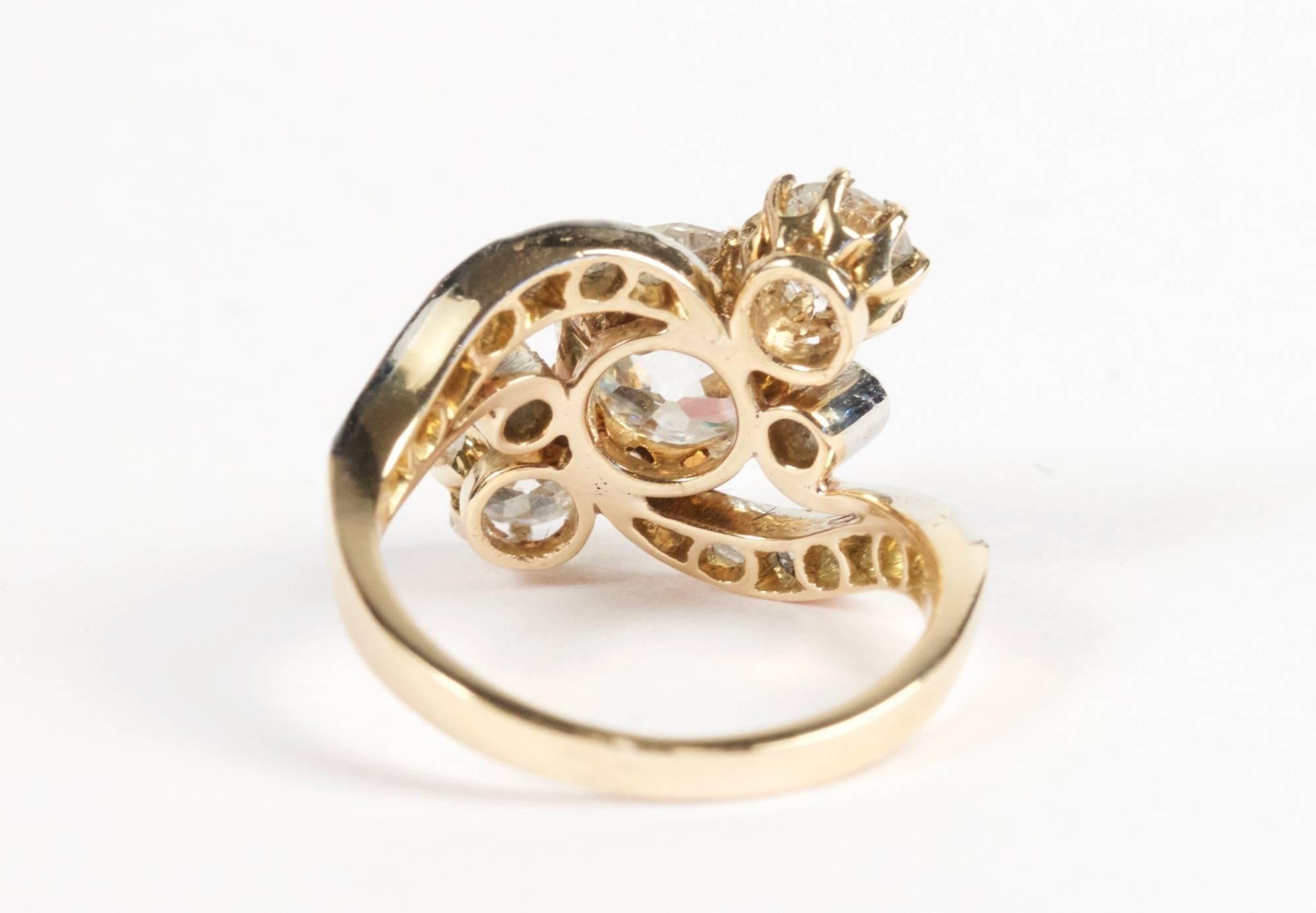 1900s French Antique Diamond Gold Ring In Good Condition For Sale In Saint-Ouen, FR