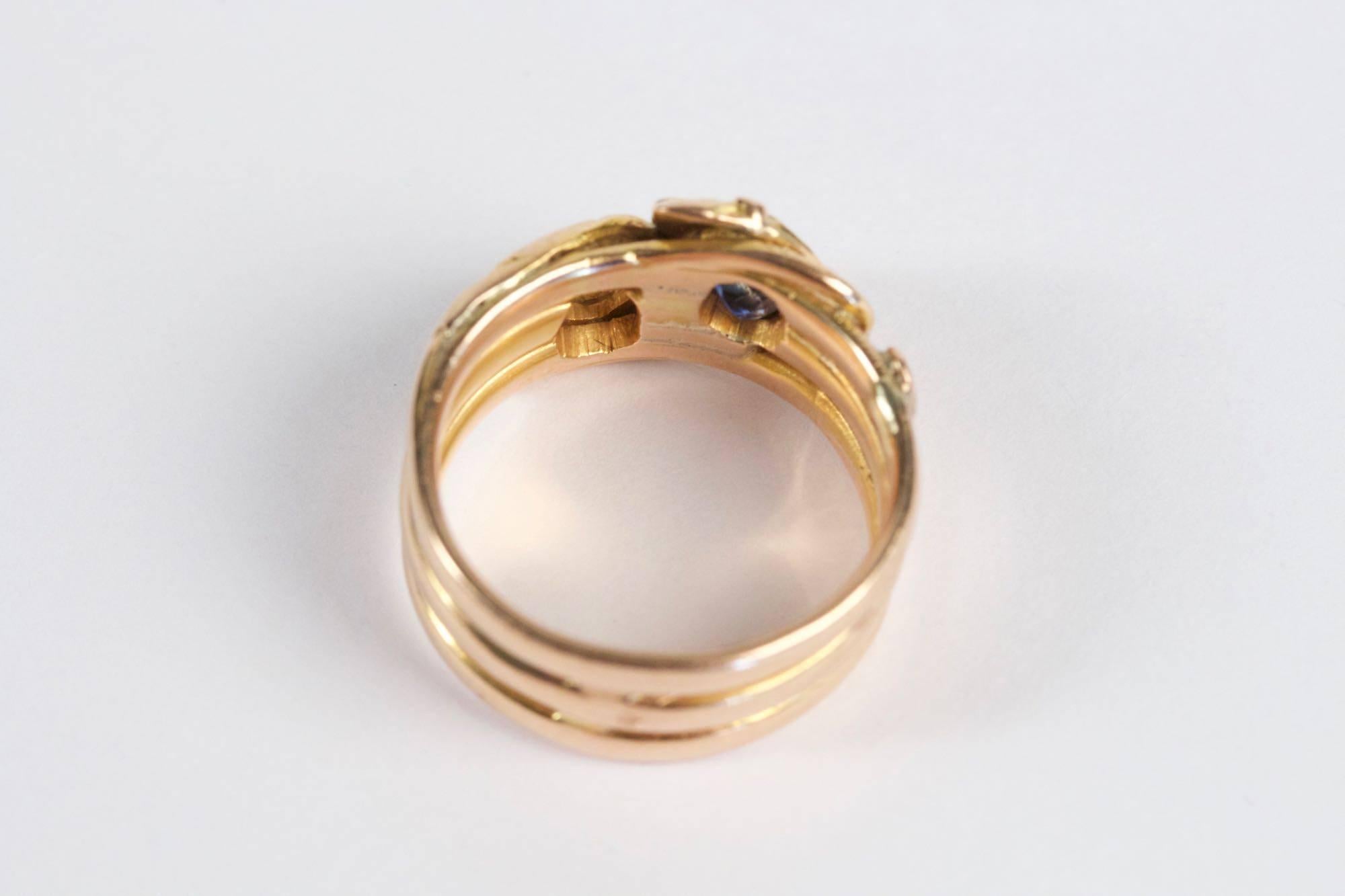 19th Century Diamond Sapphire Gold Snake Ring 4