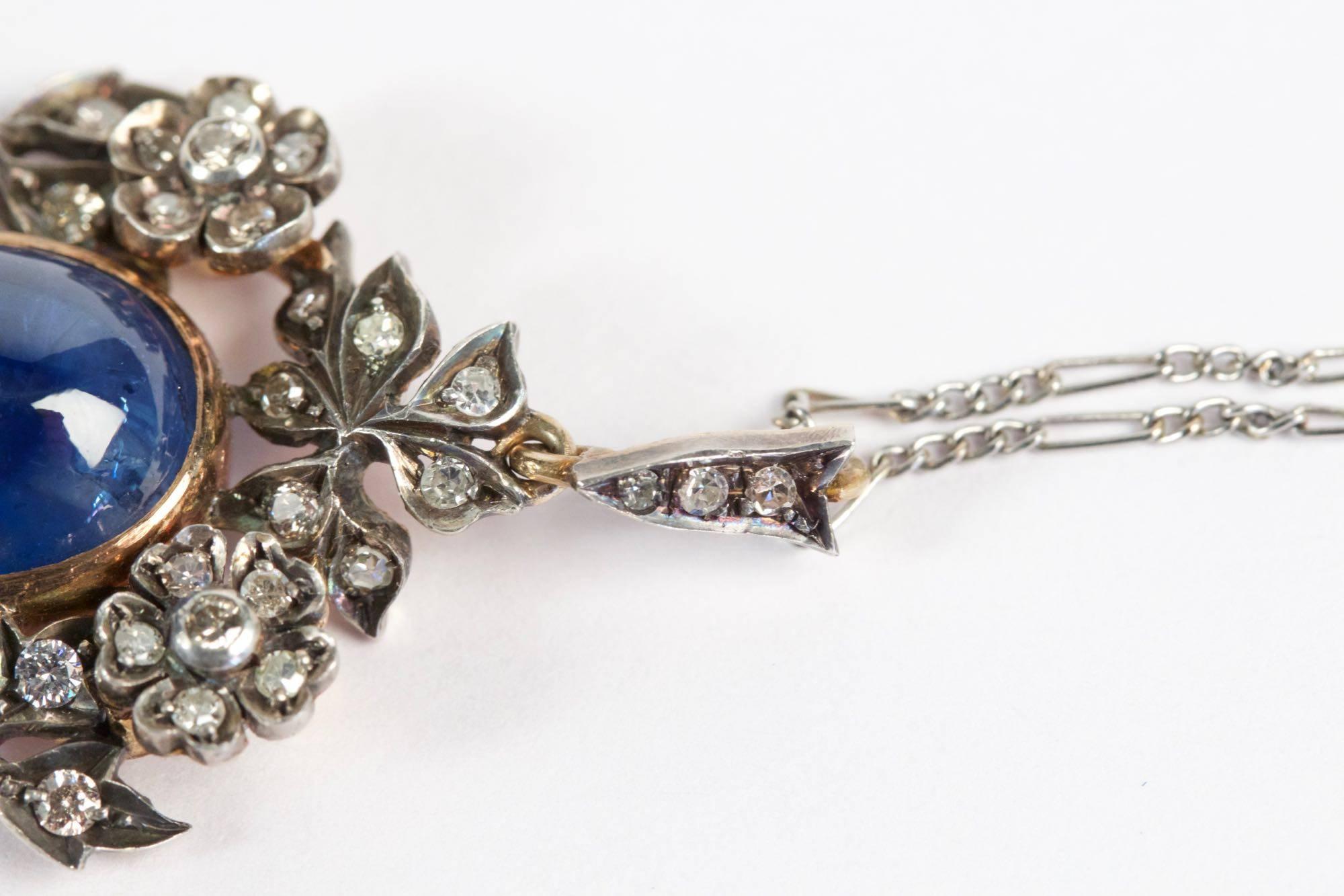 Women's 19th Century Sapphire Diamond Gold Pendant