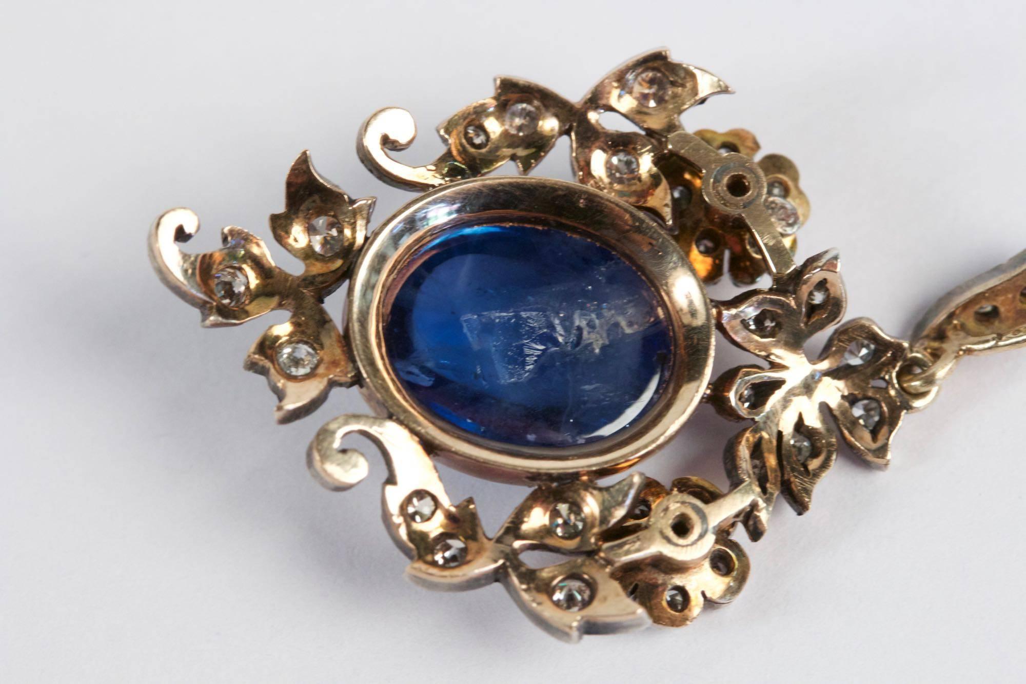 19th Century Sapphire Diamond Gold Pendant 1