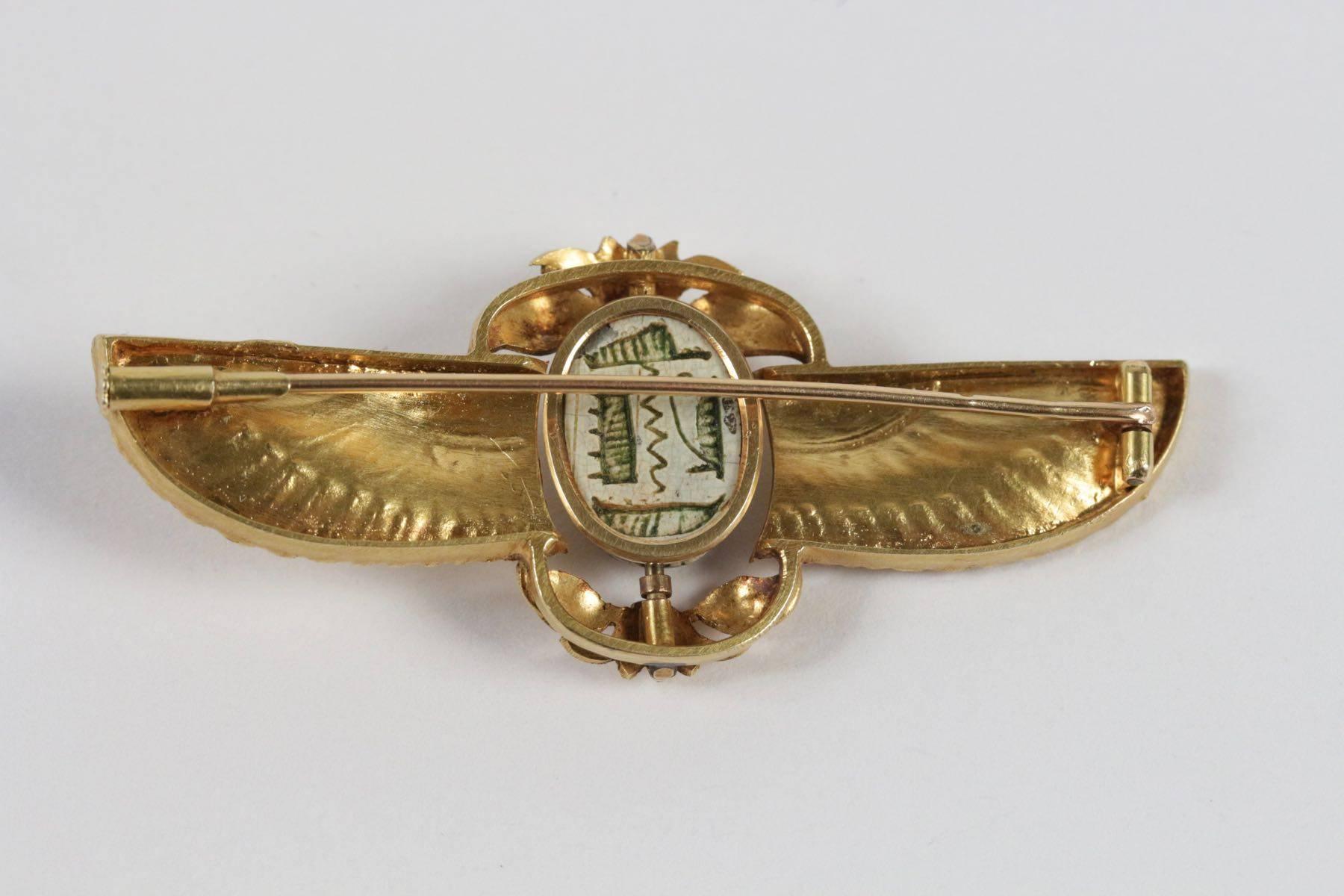 1920s Egyptian Revival Scarab Gold Brooch For Sale 2