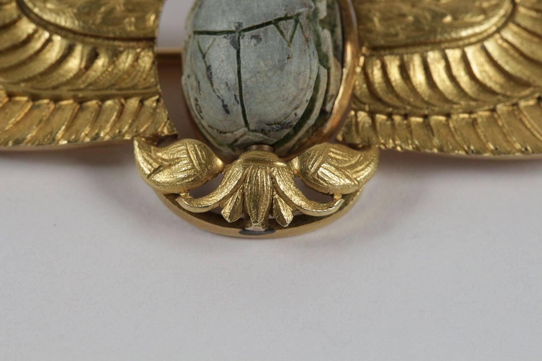 1920s Egyptian Revival Scarab Gold Brooch For Sale 3