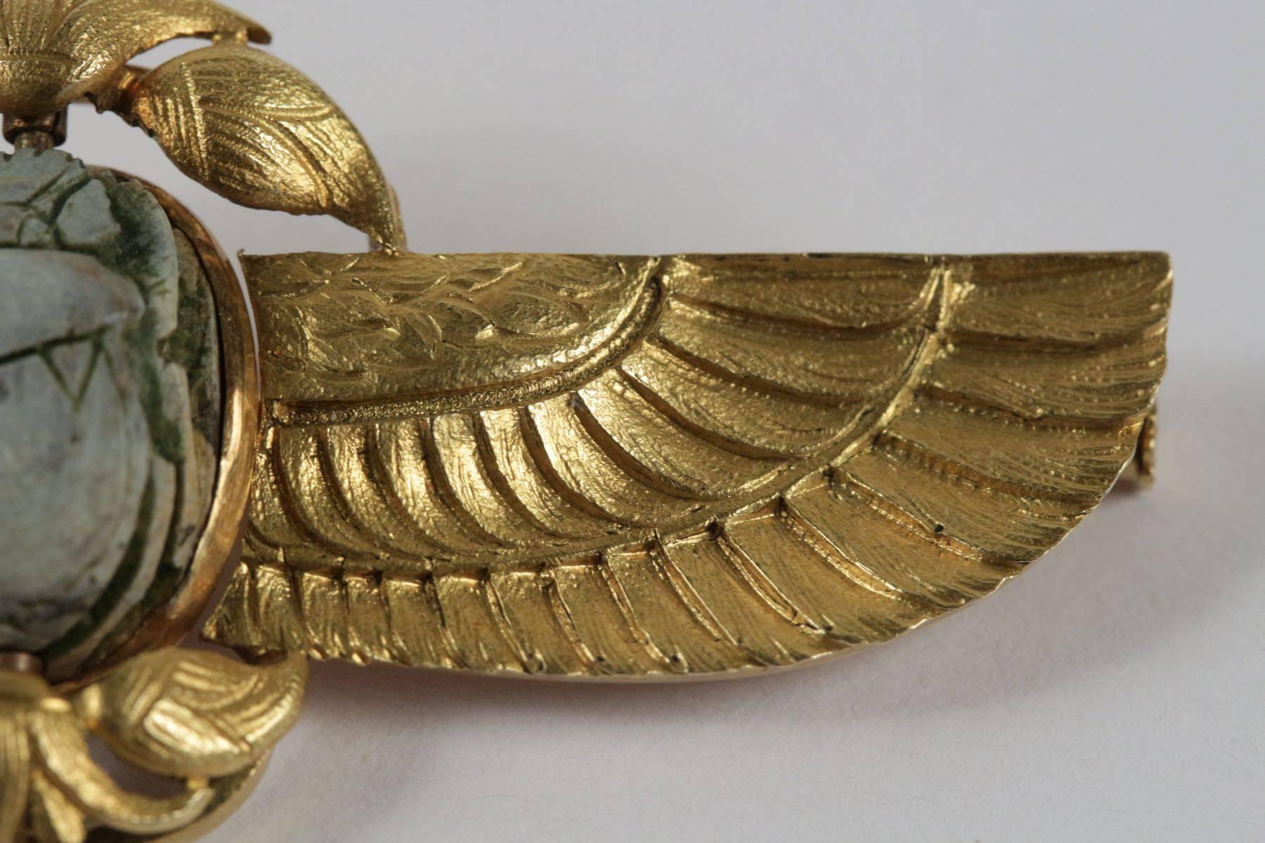 1920s Egyptian Revival Scarab Gold Brooch For Sale 4