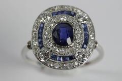 1910s French Belle Epoque Natural Sapphire Diamond Platinum Ring