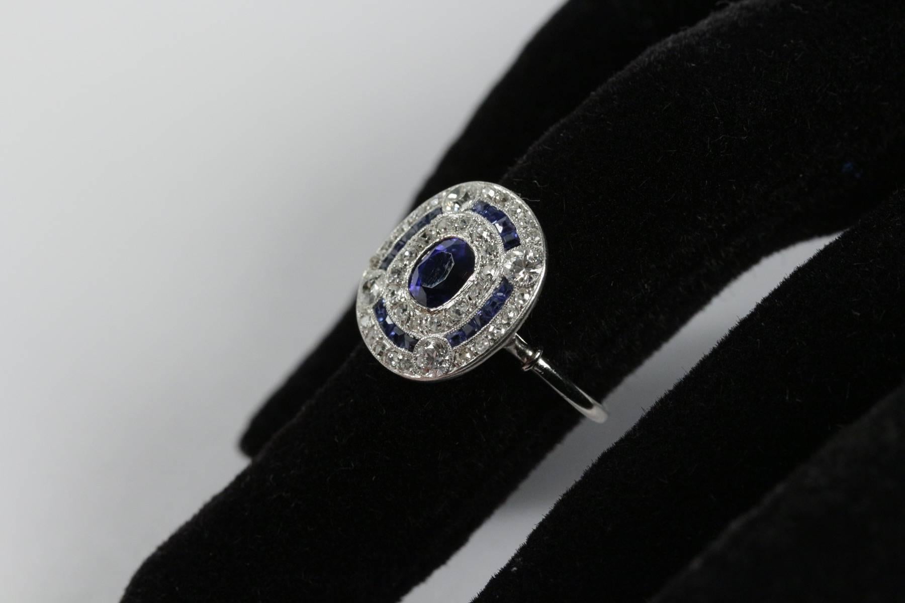 1910s French Belle Epoque Natural Sapphire Diamond Platinum Ring 3
